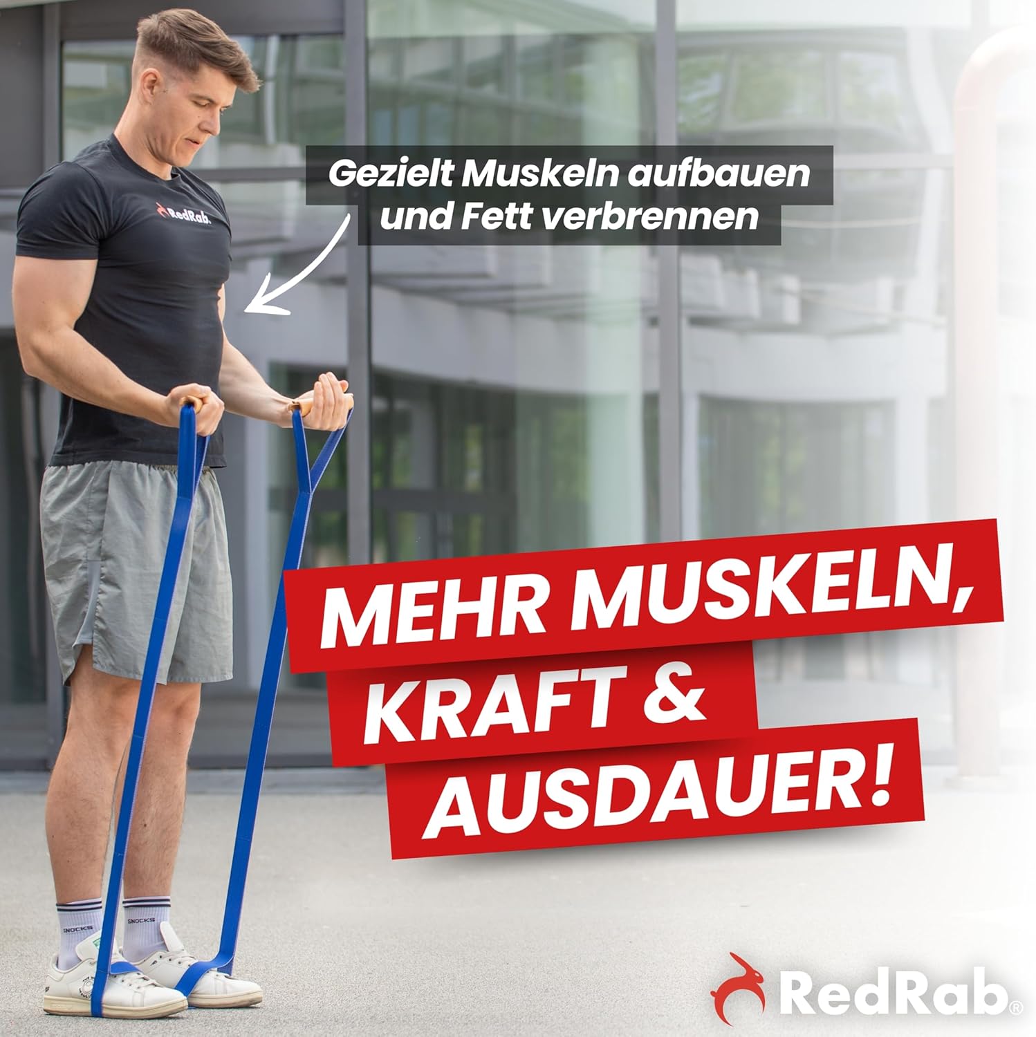 RED RAB Fitnessbänder Stoff – Übungsband mit Schlaufen – 245 cm lang – Widerstandsbänder & Widerstandsbänder Krafttraining – Fitnessband, Widerstandsband Fitness, Gummiband Sport – Bild 2