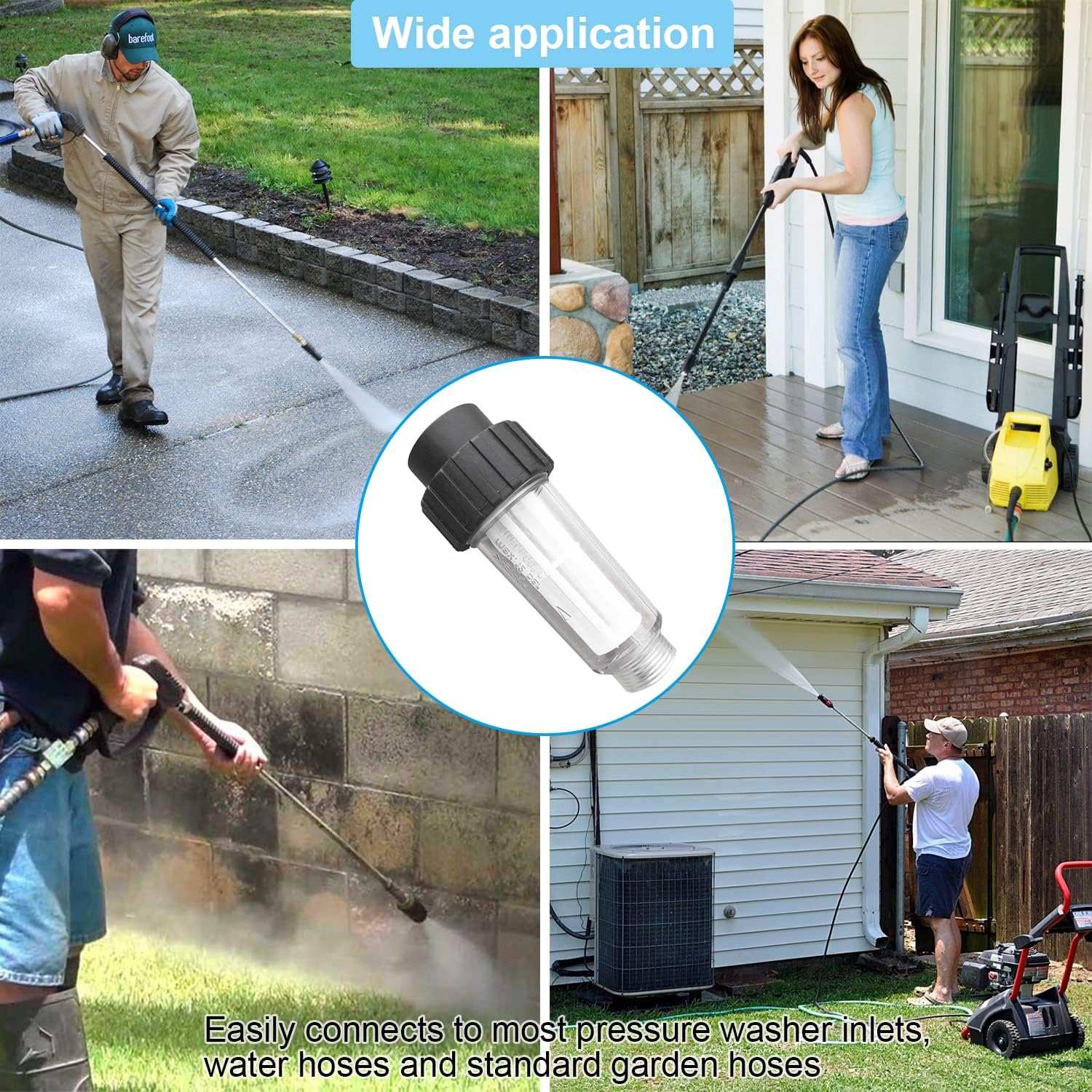 Wasserfilter-Set, 3/4 Zoll Wasservorfilter mit 6 Stück Filtereinsatz & 2 Schnelladaptern, für Hochdruckreiniger, Gartenbewässerung, Gartenpumpe, Wohnmobil, Haushalt (Schwarz) – Bild 6