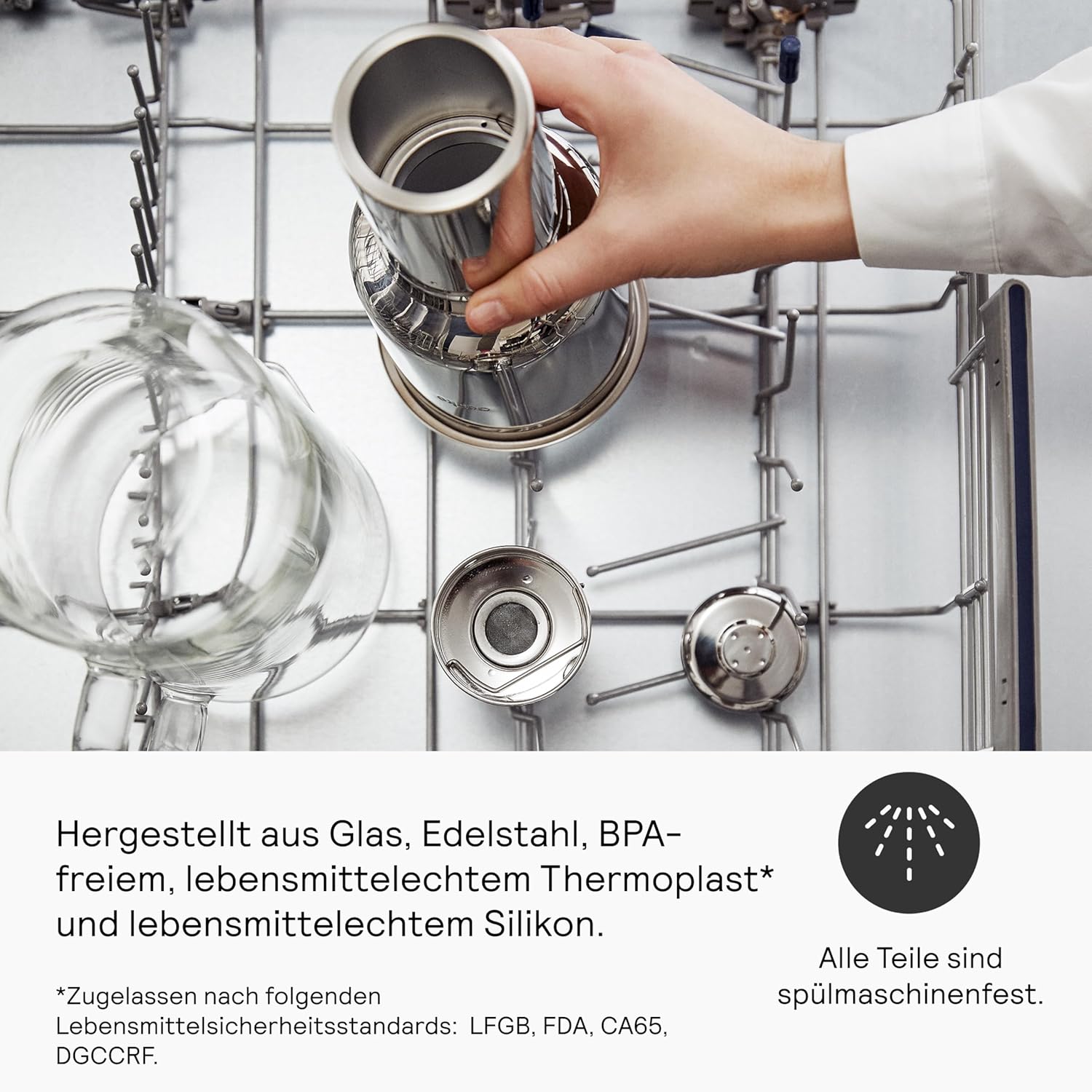 Aarke Purifier Wasserfilterkrug 1,2 l / 5 Tassen aus Glas und Edelstahl – inklusive Pure-Filter-Nachfüllbeutel – Bild 7