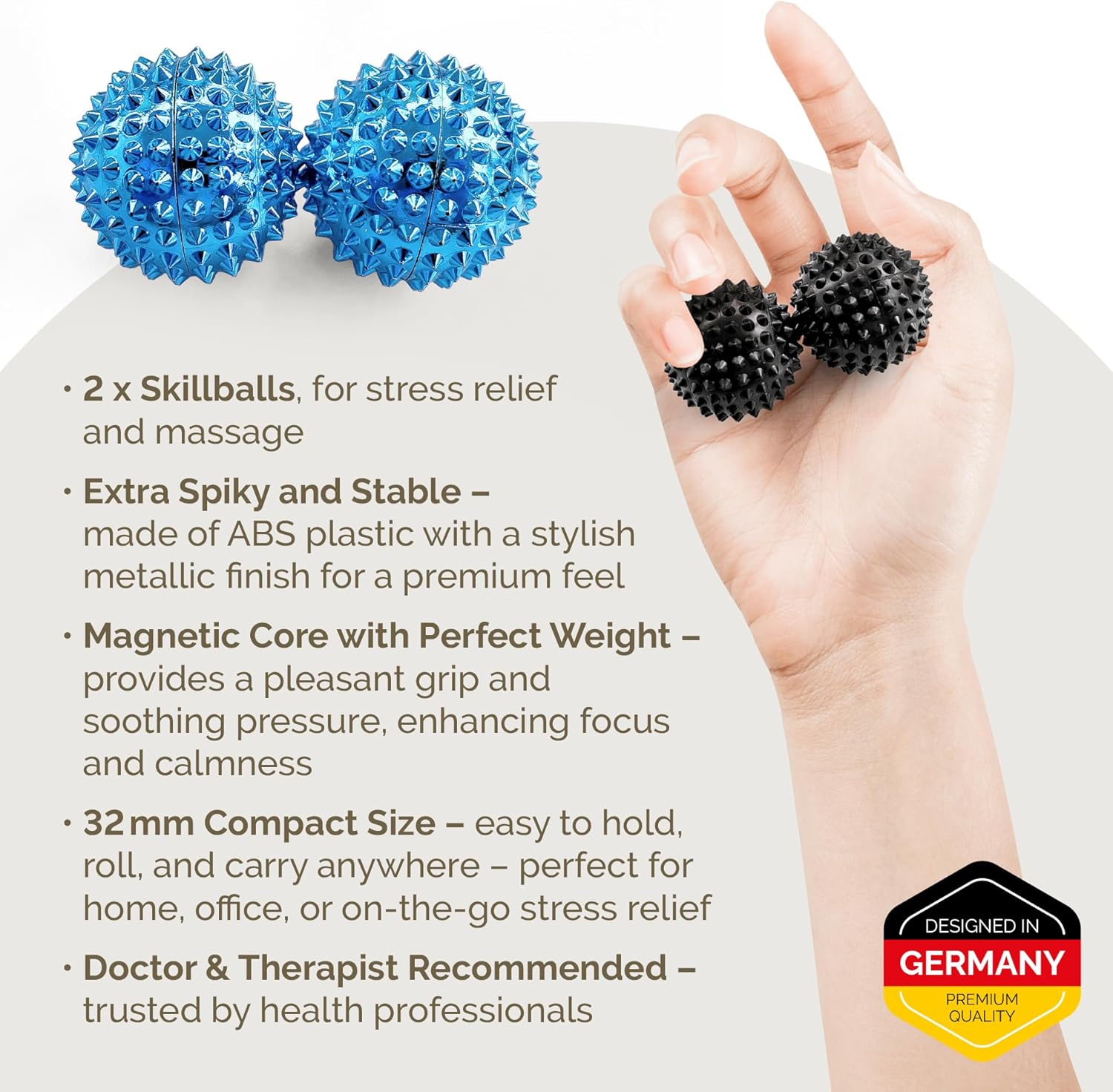 2 x DBT Skills Igelball, magnetischer High Stress Akupressurball, hellblau, 32 mm Durchmesser, zum Stressabbau oder zur Massage, gegen Verspannungen und für mehr Beweglichkeit und Konzentration – Bild 2
