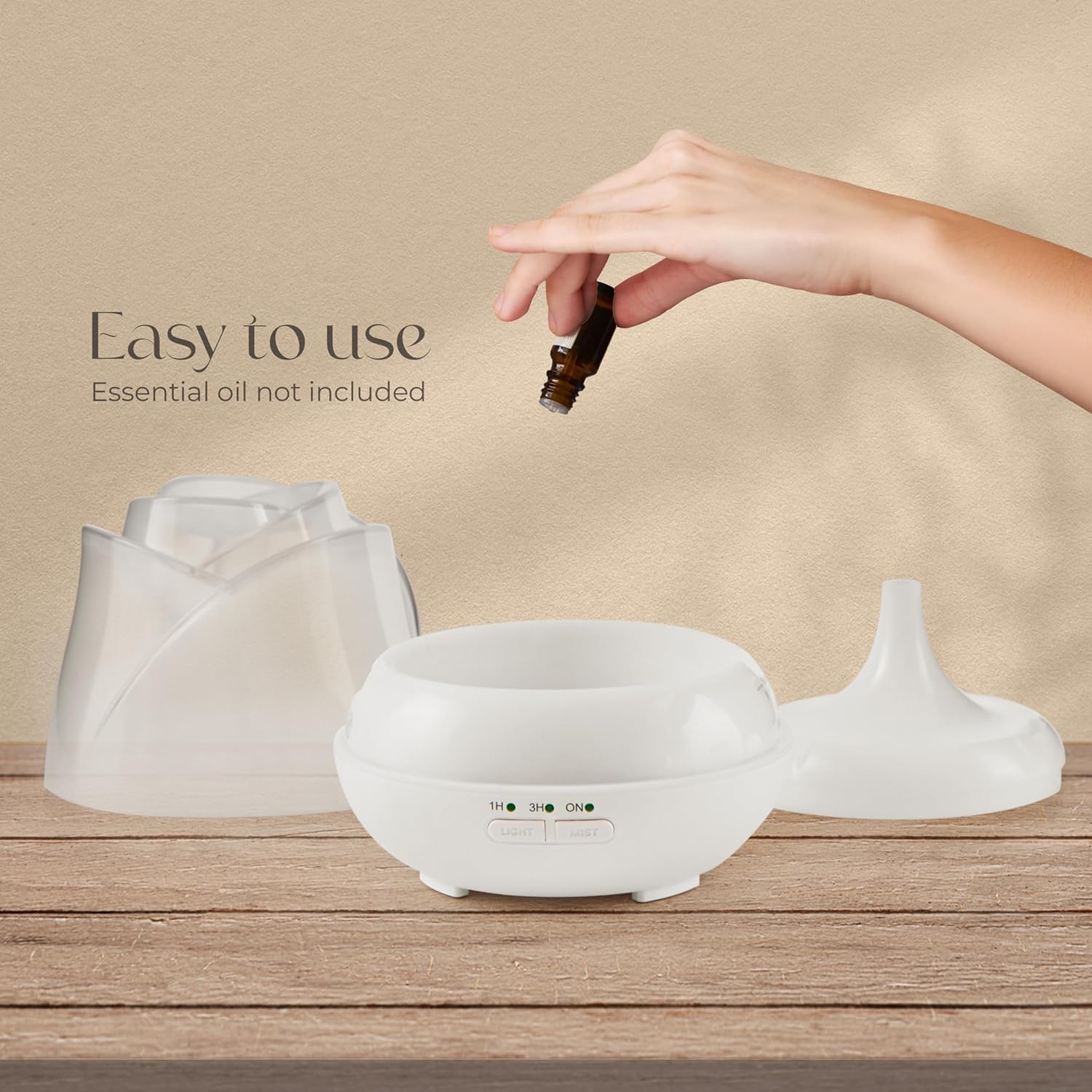 Earnest Living Rose Aromadiffusor 150 ml – Mini-Ultraschall-Duftdiffusor für ätherische Öle, leiser USB-Luftbefeuchter mit 7 LED-Farben, automatische Abschaltung und BPA-frei – für Schlaf und Entspannung – mattweiß – Bild 6