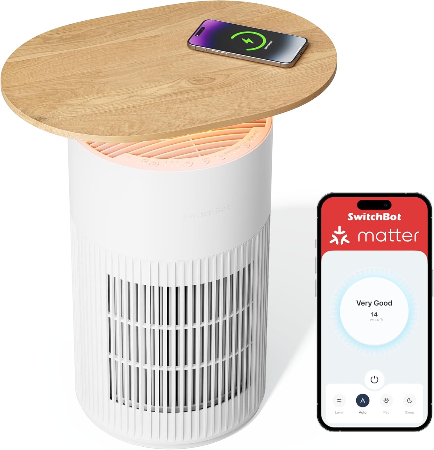 SwitchBot-Luftreiniger mit App-Steuerung und Nachtlicht, CADR 400 m³/h bis zu 83㎡ Raum, HEPA-Filter entfernt 99,97 % Schimmelstaubpollen