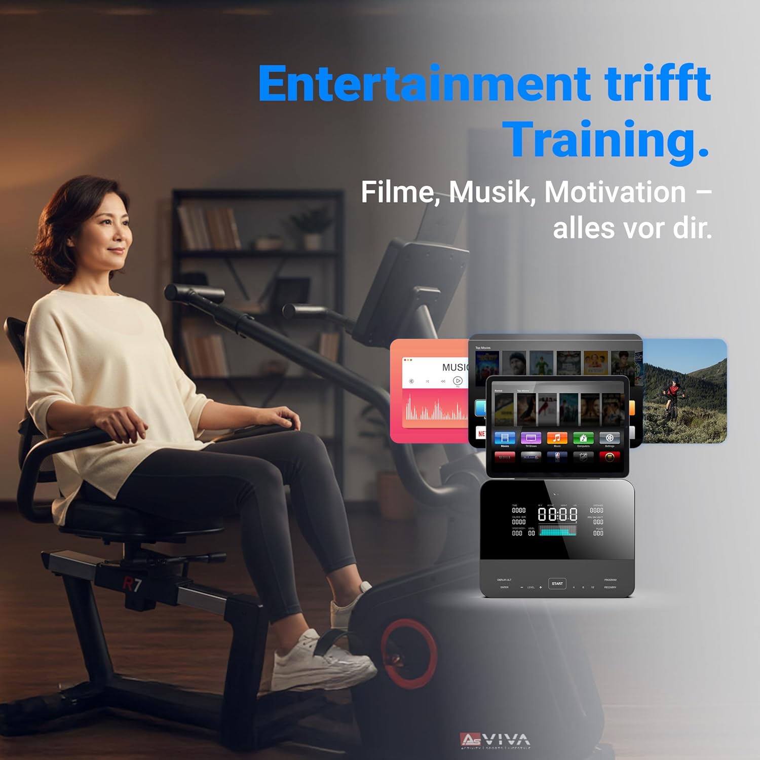 AsVIVA Recumbent Bike, Bluetooth (App-gesteuert), Handpulssensoren, integrierter Herzfrequenzmesser (inkl. Brustgurt), 16 computergesteuerte Stufen, ergonomischer Sitz (Rückenlehne). – Bild 8