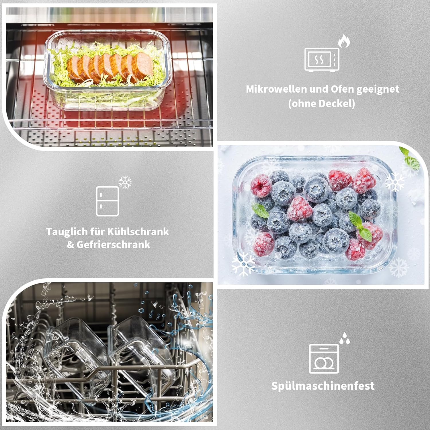 Frischhaltedosen-Set aus Glas, Meal-Prep-Boxen, Glasbehälter mit Deckel, Lebensmittelbehälter, Lunchbox, spülmaschinenfest, mikrowellen- und gefriergeeignet, auslaufsicher (5 x 1050 ml + 5 x 370 ml) – Bild 3