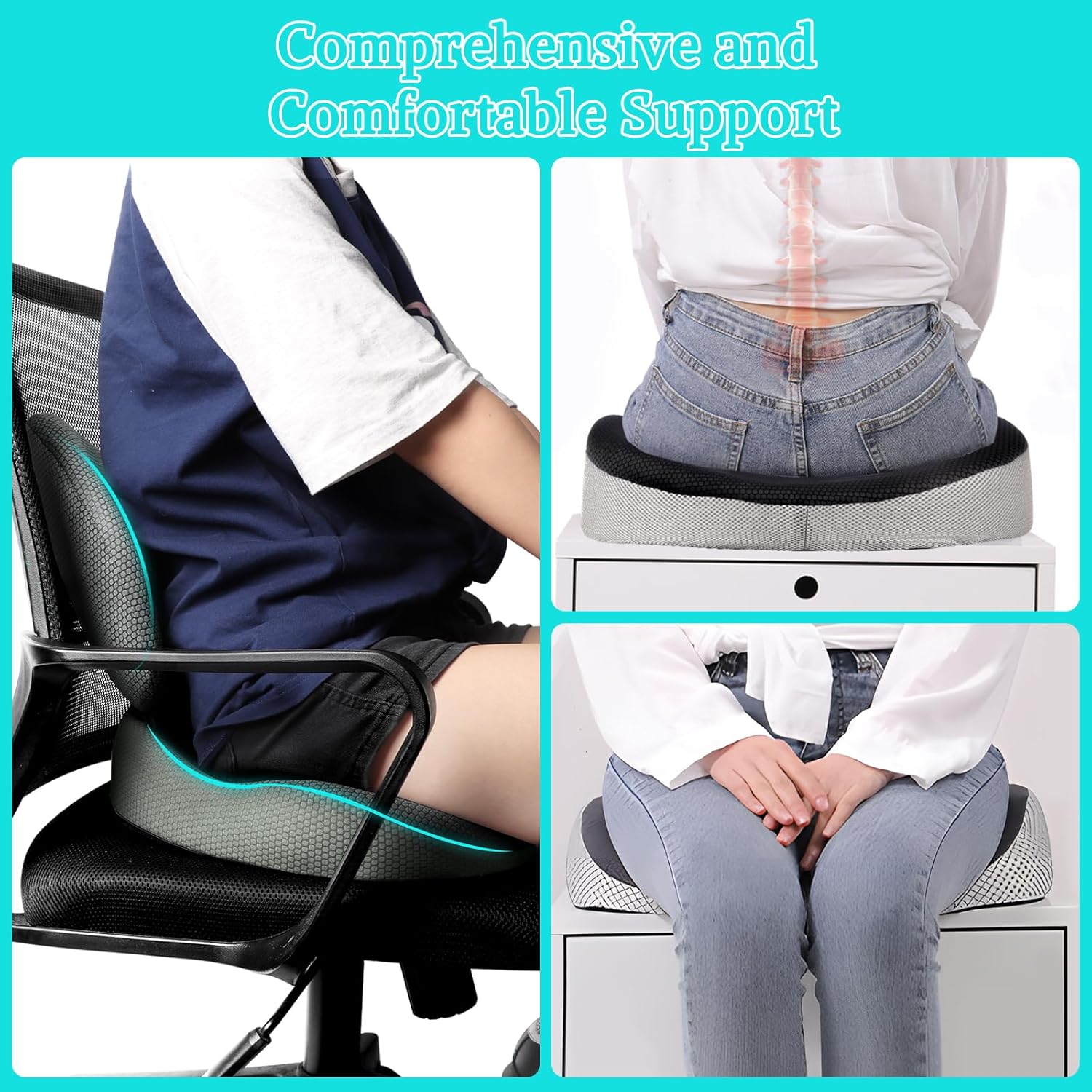 Suewidfay 2-in-1 Sitzkissen und Rückenkissen-Set, ergonomisches Memory-Schaum-Lendenkissen und Sitzkissen Stuhl, Sitzkissen Auto, für Bürostuhl, Autositz, Rollstuhl, Büro, Auto – Bild 7