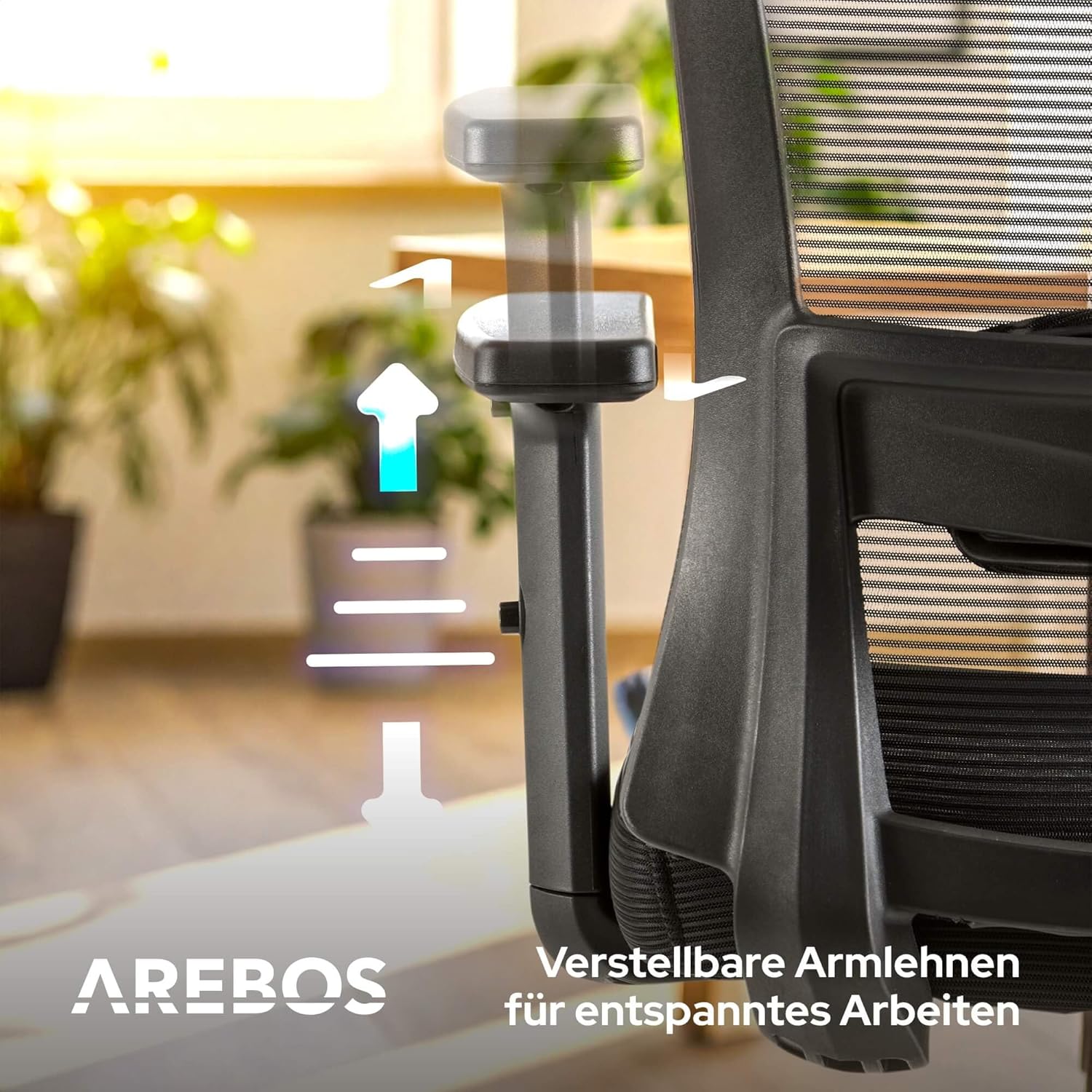 Arebos Ergonomischer Bürostuhl, Schreibtischstuhl mit verstellbarer Kopfstütze, Armlehnen, Lordosenstütze, Drehstuhl, Wippfunktion, Netz-Chefsessel, rückenschonend, Bürostuhl 136 kg – Bild 7