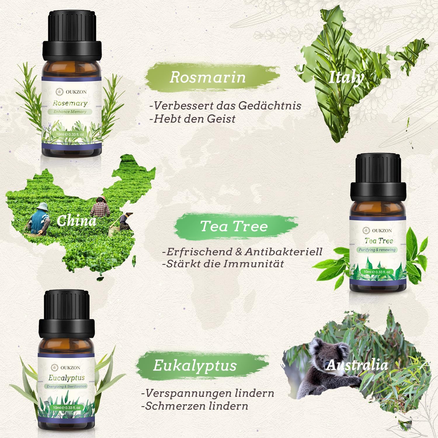 Ätherische Öle Set, 8 x 10 ml Aromatherapie-Duftöl, kleine Geschenke für Frauen – 100 % natürliches, reines Aromaöl für Diffusor, Massage, Ölbrenner, Kerzenherstellung, Geschenk für Weihnachten, Geburtstag – Bild 4