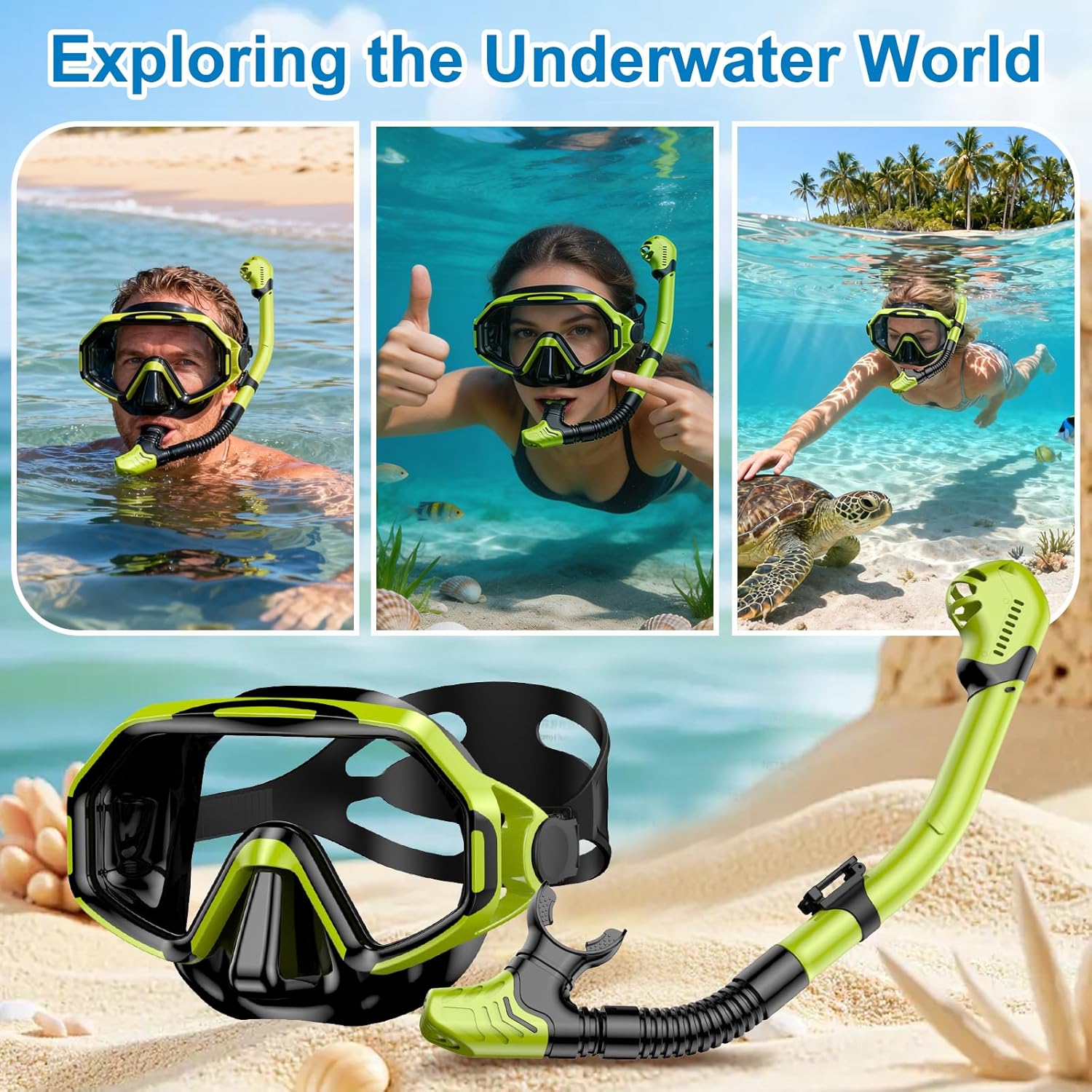Schnorchel-Set für Erwachsene, Antibeschlag-Schwimmbrille aus gehärtetem Glas und Trockenschnorchel für Damen und Herren, Schnorchelausrüstung zum Schwimmen, Tauchen und Schnorcheln – Bild 5