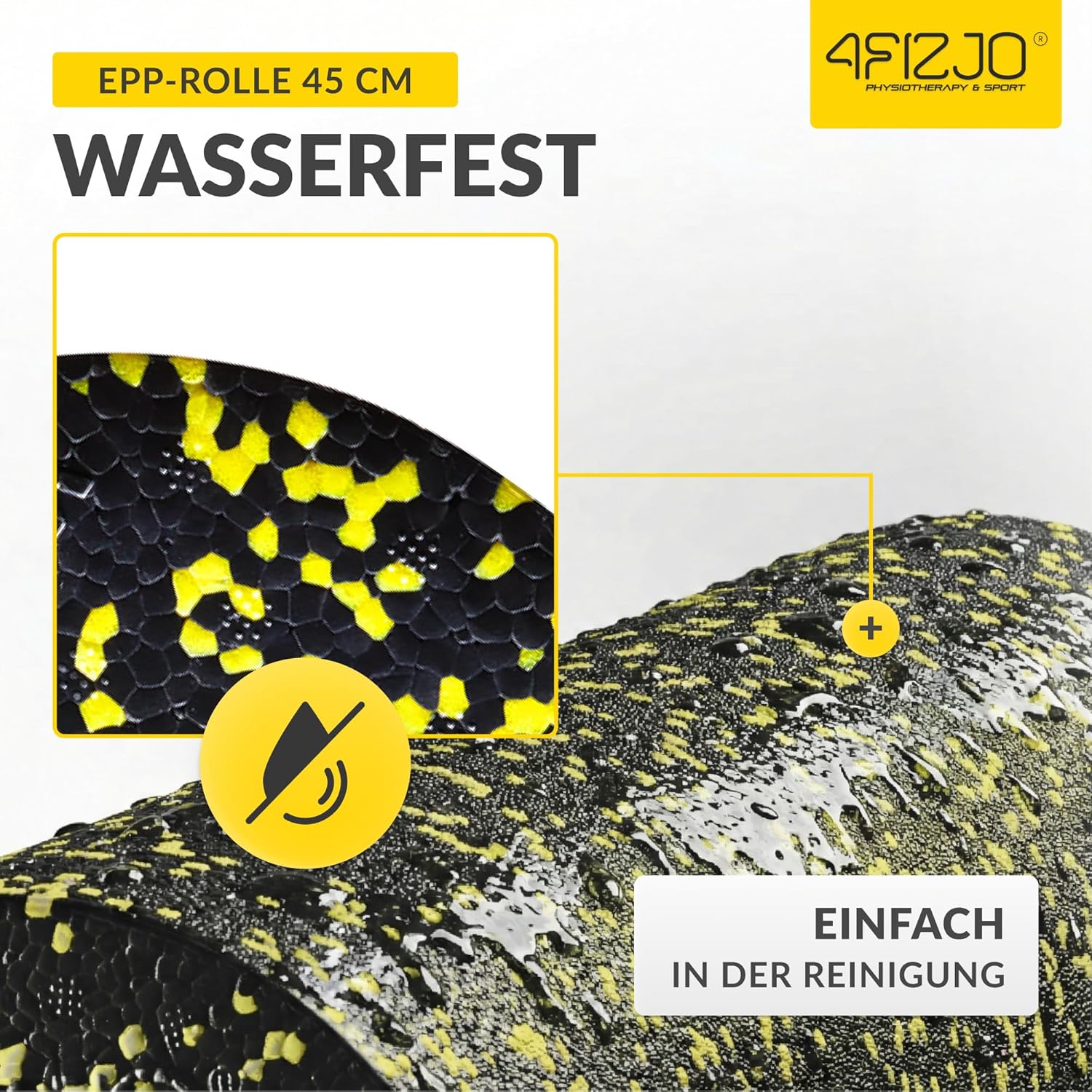 4FIZJO Faszienrolle Schaumstoff, Durchmesser 14,5 cm, Länge 45 cm, Massagerolle, Rückenrolle, Fitnessrolle, leicht, hart, Schaumstoffrolle, Faszientraining, Massagetraining, Schwarz/Gelb – Bild 3