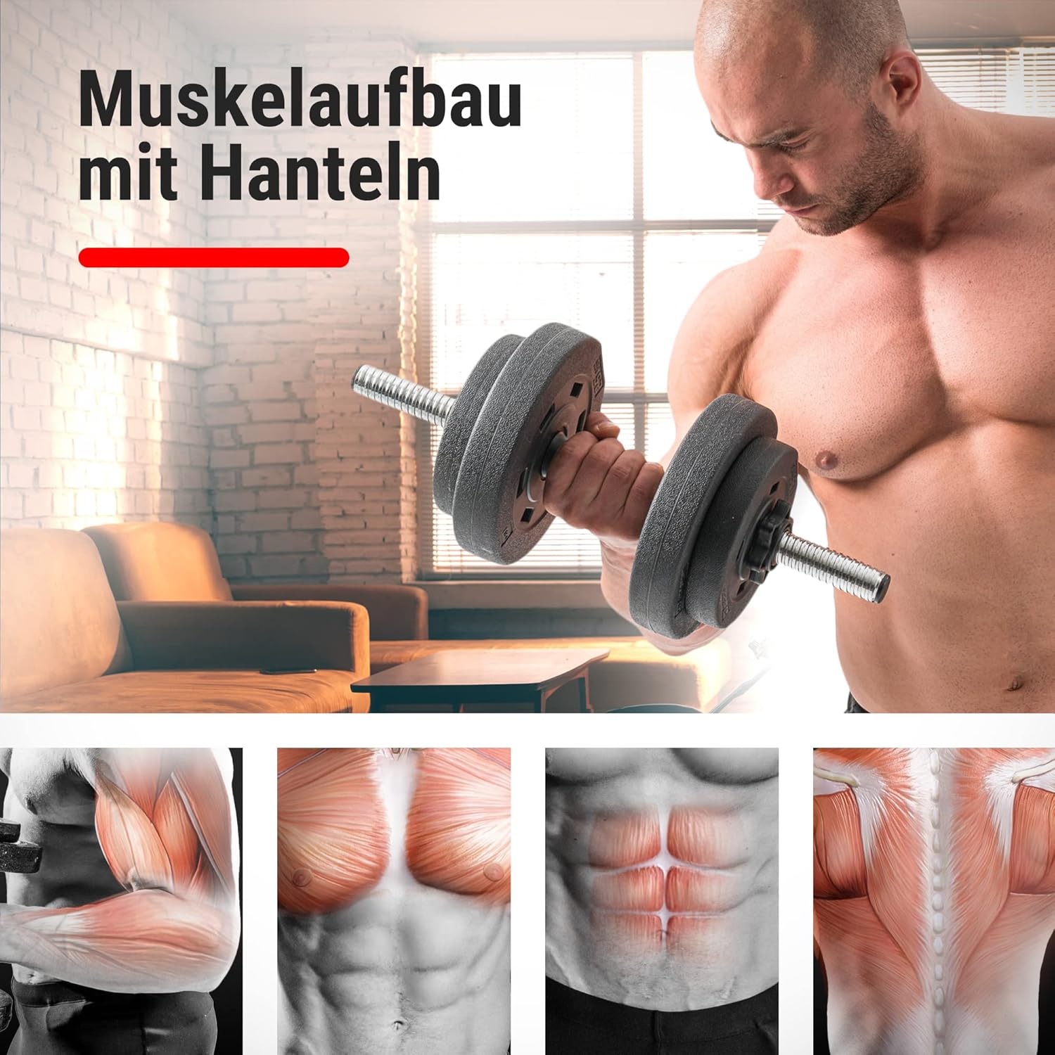 Hop-Sport Hanteln 2er Set - Hanteln Set - Gewichte 20 kg / 40 kg - Hantelstange 30 mm mit Spinlock-Kragen, gerändelt – Bild 6