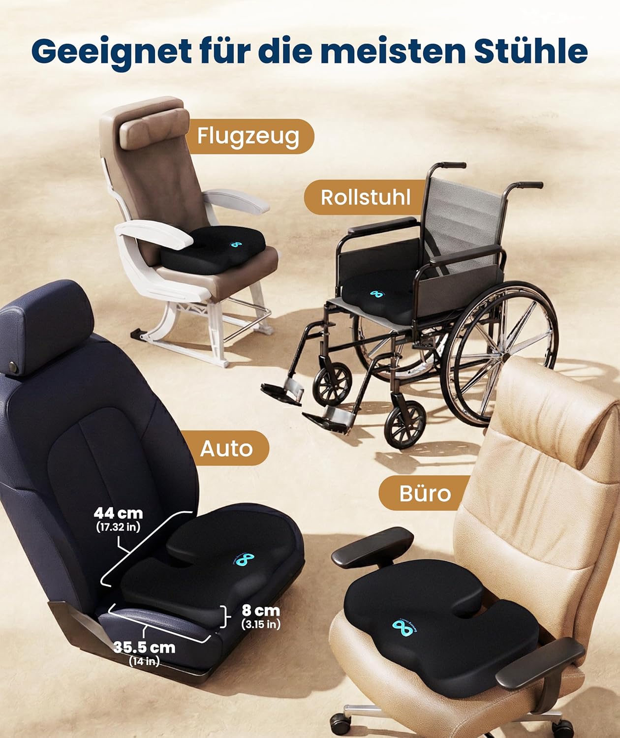Everlast Comfort Memory Foam-Kissen ergonomisch – Sitzkissen und Rückenkissen für Bürostuhl und Auto – orthopädische Unterstützung für Haltung, Wirbelsäule, Steißbein und Lendenwirbelsäule – Bild 5