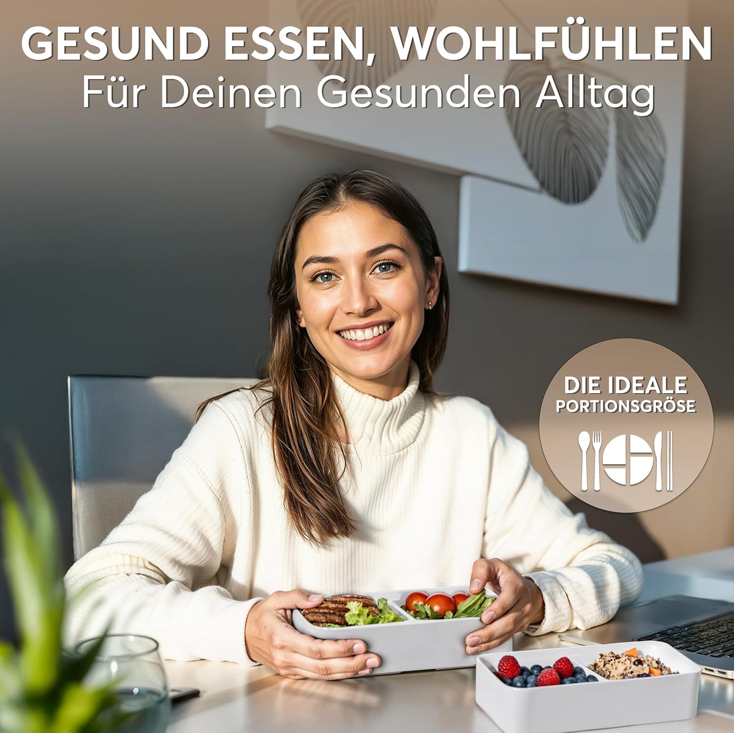 Umami® Bento-Lunchbox für Erwachsene/Kinder, Premium Edition, 2 Saucenboxen und 4 Besteck, Lunchbox für Männer und Frauen, 2 Meal-Prep-Behälter, Mikrowelle, Spülmaschine, gefriergeeignet, BPA-frei – Bild 2