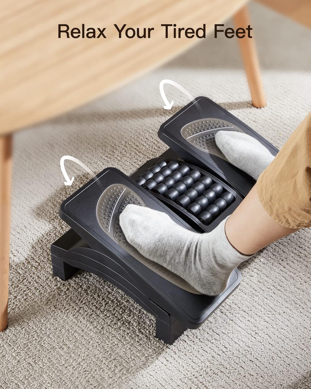 HUANUO Fußstützen-Schreibtisch, verstellbare ergonomische Fußstütze mit Massagestruktur und Rolle, für unter dem Schreibtisch bei der Arbeit oder als Fußhocker zum Spielen im Büro – Bild 4