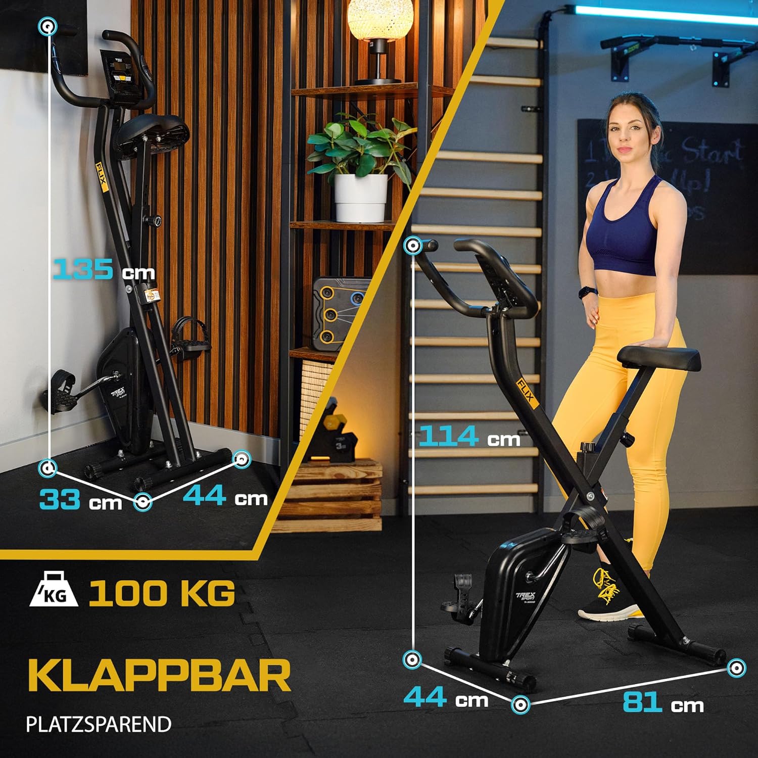 TREX SPORT Flix TX-320XB klappbarer Heimtrainer mit manuellem Reibungswiderstand, LCD-Display und Pulssensoren, 5-fach höhenverstellbarer Sitz, maximale Belastung 100 kg, schwarz – Bild 4