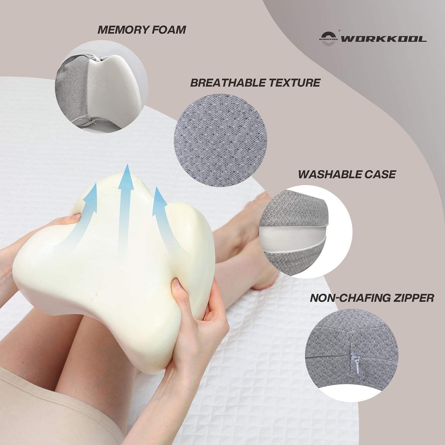 WORKKOOL Ergonomisches Kniekissen gegen Schmerzen – Orthopädisches Beinkissen für Beine, Hüfte & Rücken – abnehmbarer, waschbarer Bezug (blau) – Bild 6