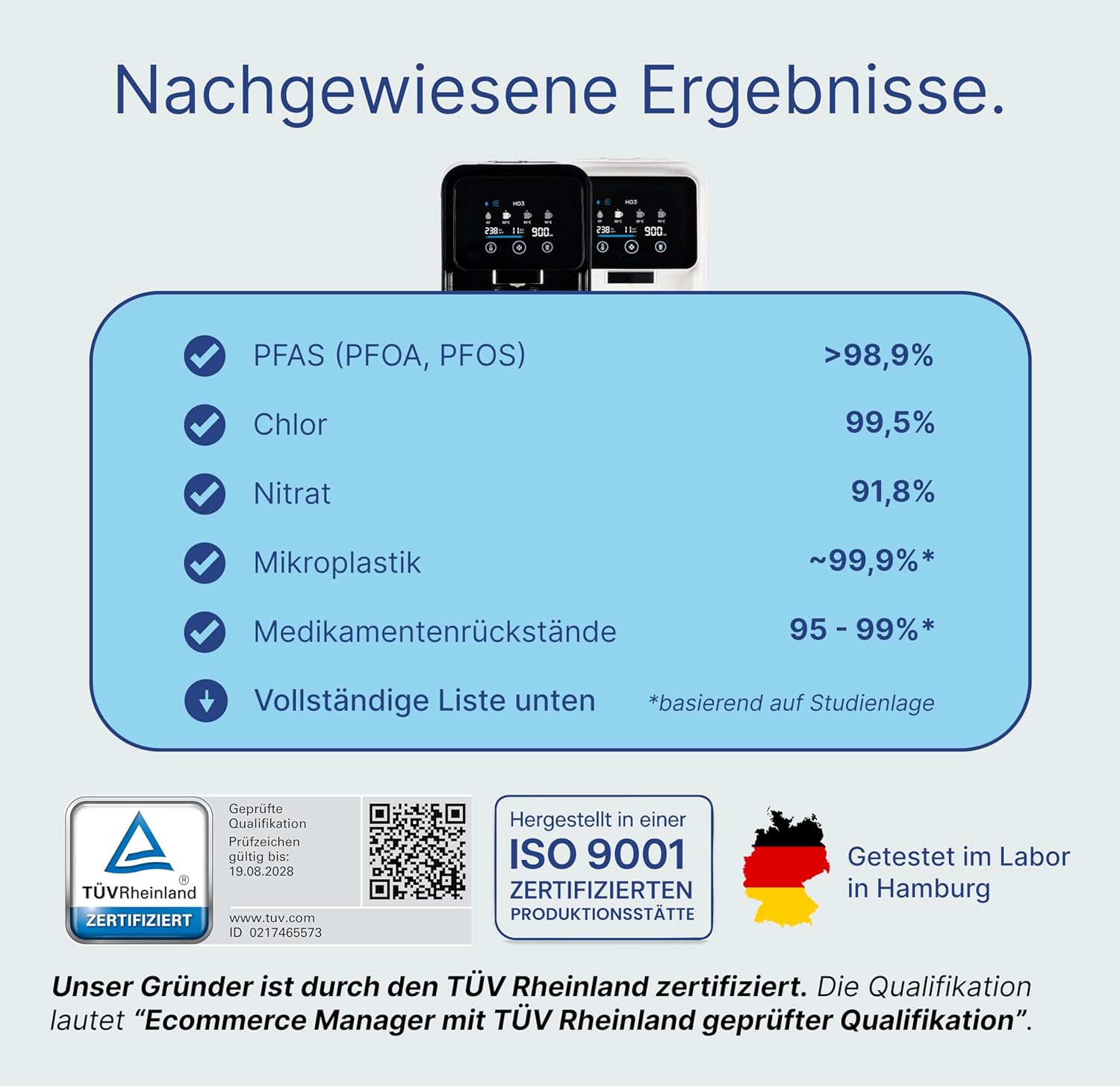 HO3 Home One Tisch-Osmoseanlage für Trinkwasser mit 4 Temperaturstufen (RT, 50, 85, 95 °C), 10 Stufen Wasserausstoß, mit Echtzeit-TDS, 8-stufiger Filterung und doppeltem Luma UV, Wasserfilter (schwarz) – Bild 7