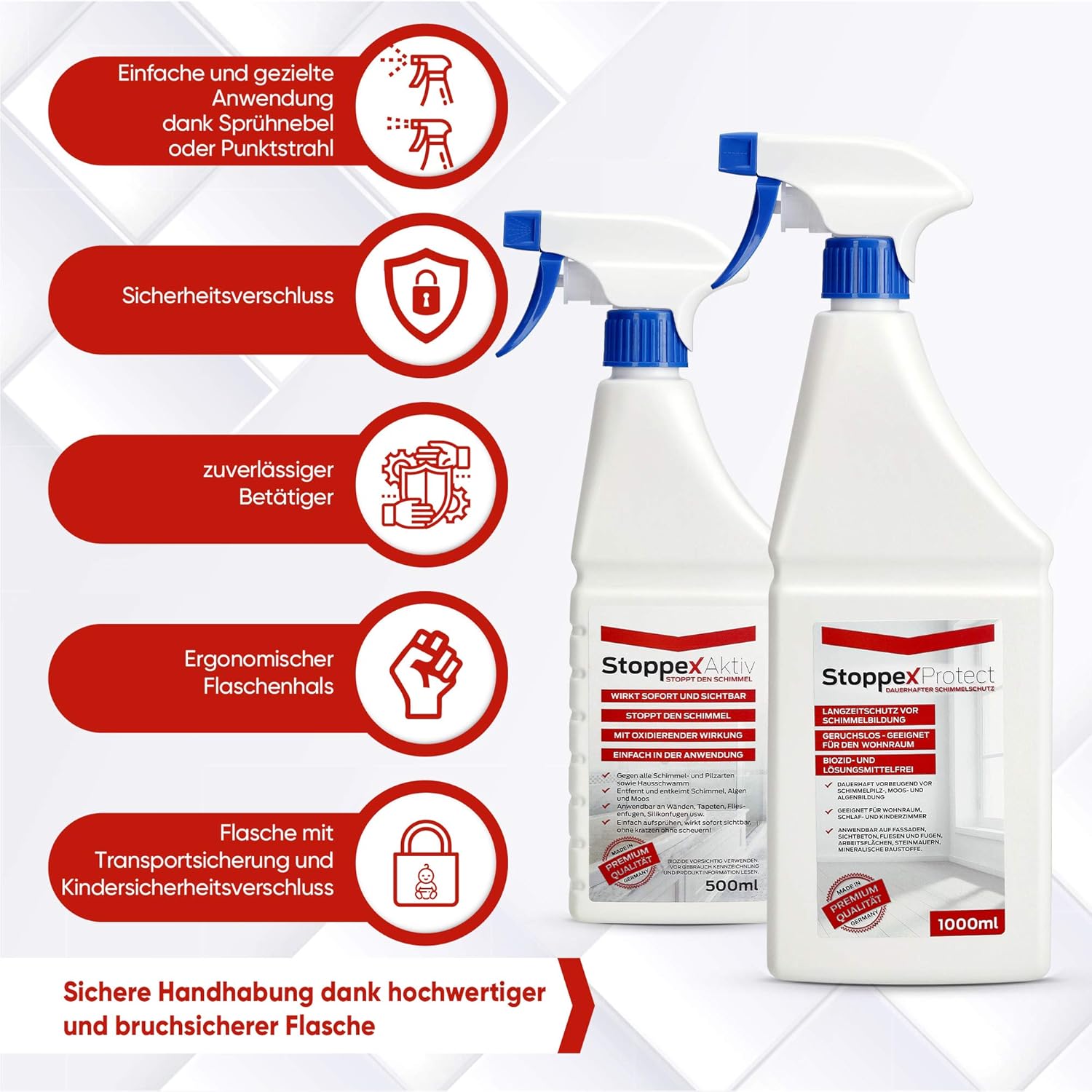 Stoppex® Schimmelentferner-Set (1,5 L), maximale Wirkung gegen Schimmel für Wände, Badezimmer und Silikonfugen, Anti-Schimmel-Spray-Set gegen Schimmel – Bild 5