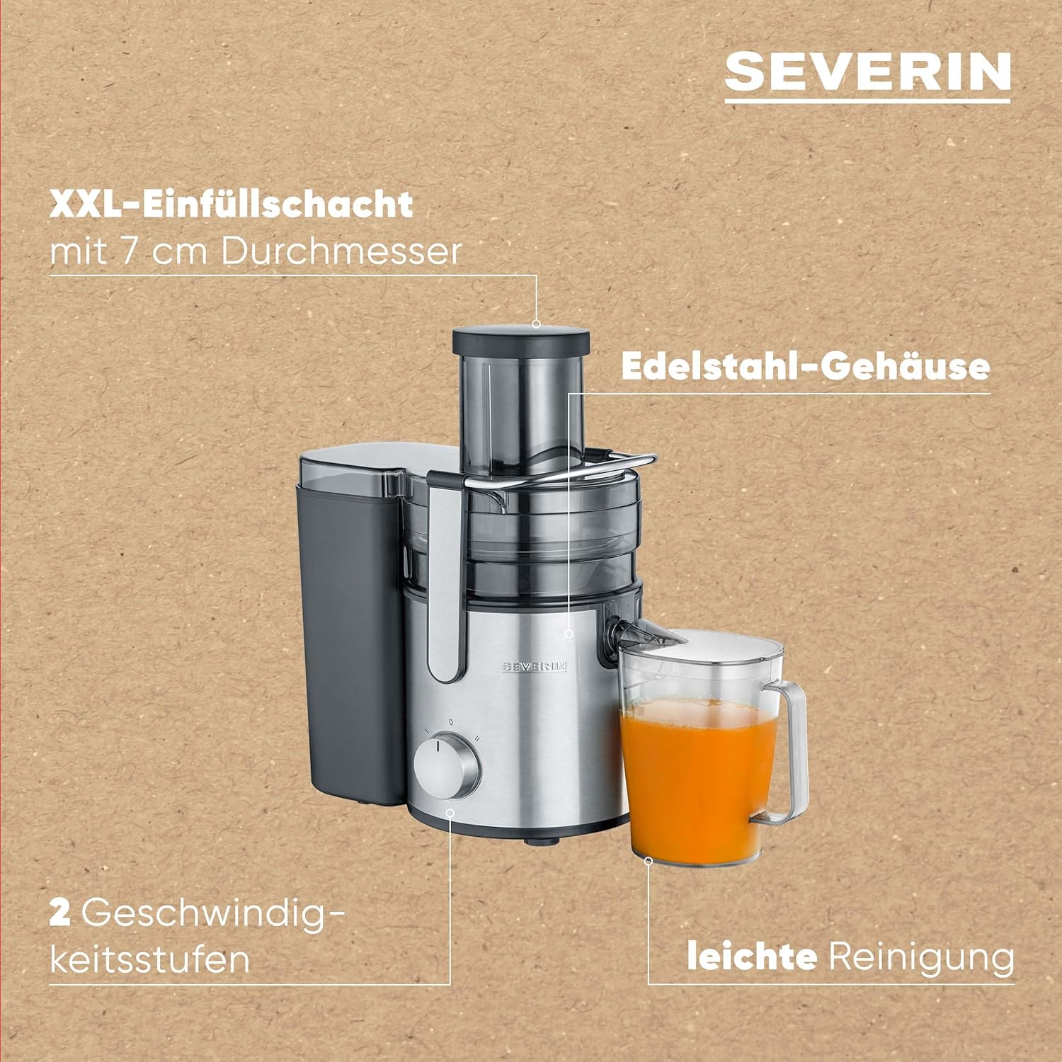 SEVERIN ES 3570 Entsafter (800 W, mit 1,1 L Saftbehälter) schwarz / Edelstahl – Bild 4