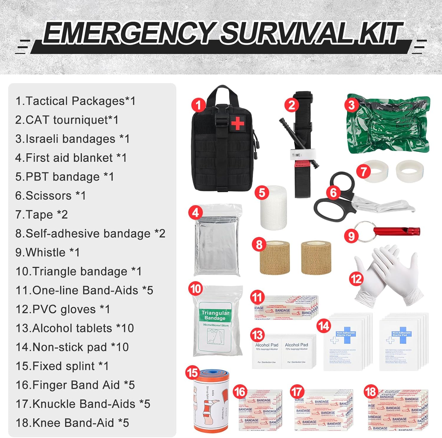 Erste-Hilfe-Set, 54-teilig, medizinische taktische Tasche, Erste-Hilfe-Trauma-Set, Erste-Hilfe-Set, Militär, medizinische Tasche für Camping, Jagd, Wandern, Zuhause, Auto, Abenteuer – Bild 4