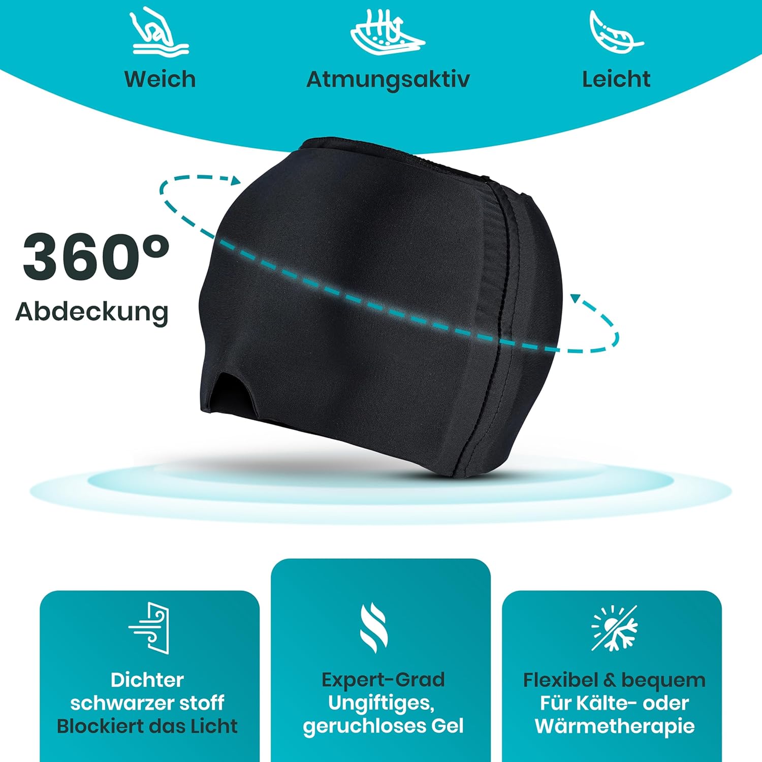 RELIEF CARE Migränemaske, Kühlmaske, 360°-Gel-Entlastungshut, Kühlkappe und Schlafmaske – zur Linderung von Migräne, Kopfschmerzen, Druck, geschwollenen Augen, Kühlhut, Entspannung und Wohlbefinden – Bild 5