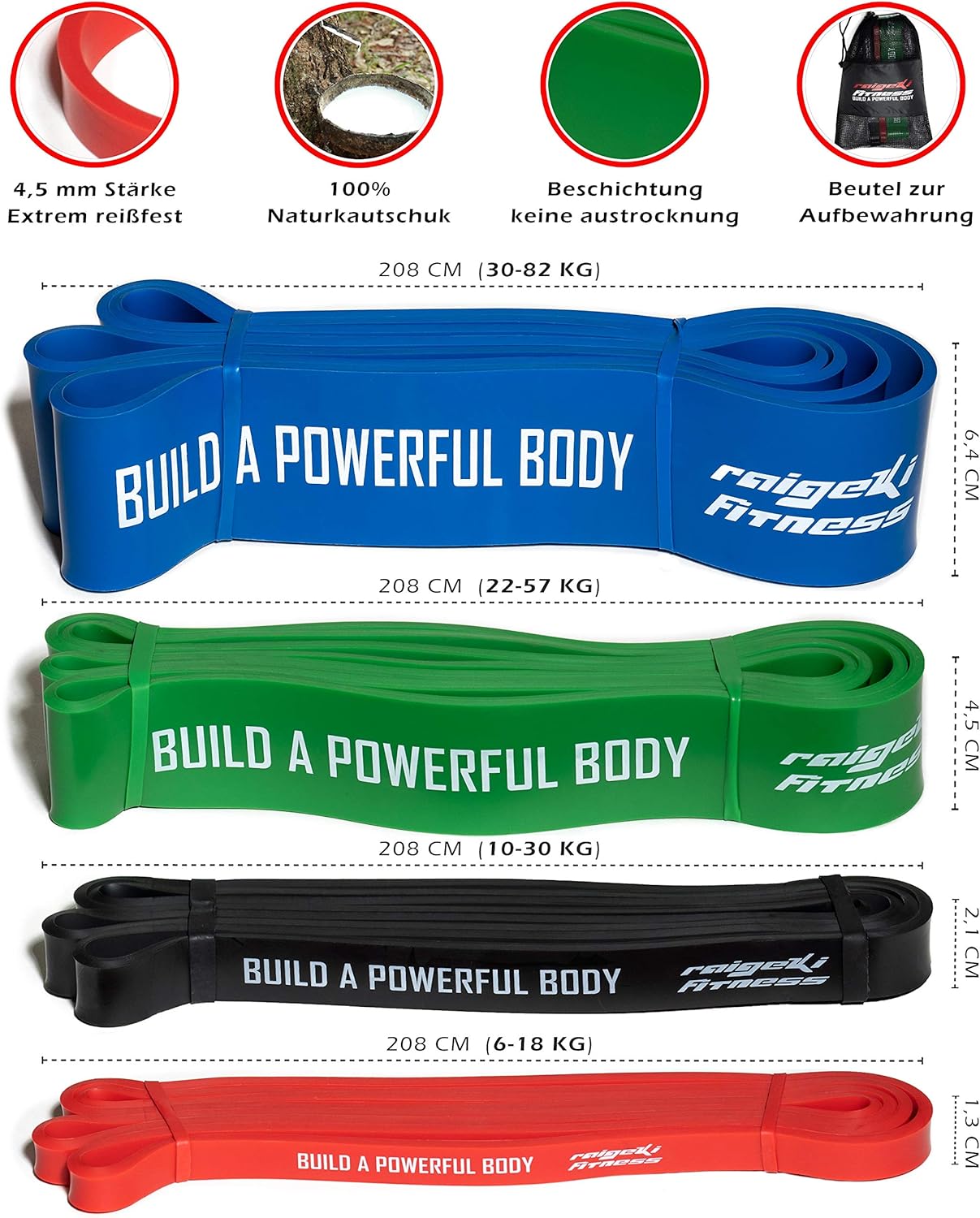 Raigeki Fitness-Widerstandsbänder, Gummibänder (+ Trainingspläne) (Einzel- und Set), lange Widerstandsbänder, Fitnessbänder für Kraftsport – Fitnessband Terrabands Gymnastikbänder – Bild 2
