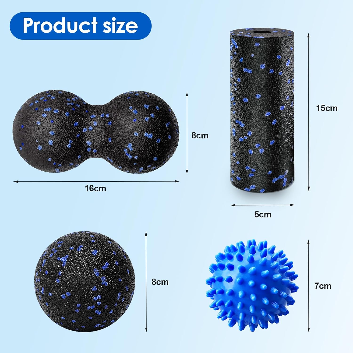 4er Set Faszienball-Set, kleiner Faszienroller, 7 cm Igelball und Duoball Massageball Gesichtsroller für Wirbelsäule, Rücken, Nacken, Fuß, mittelharte Blackroll für Faszientraining – Bild 2