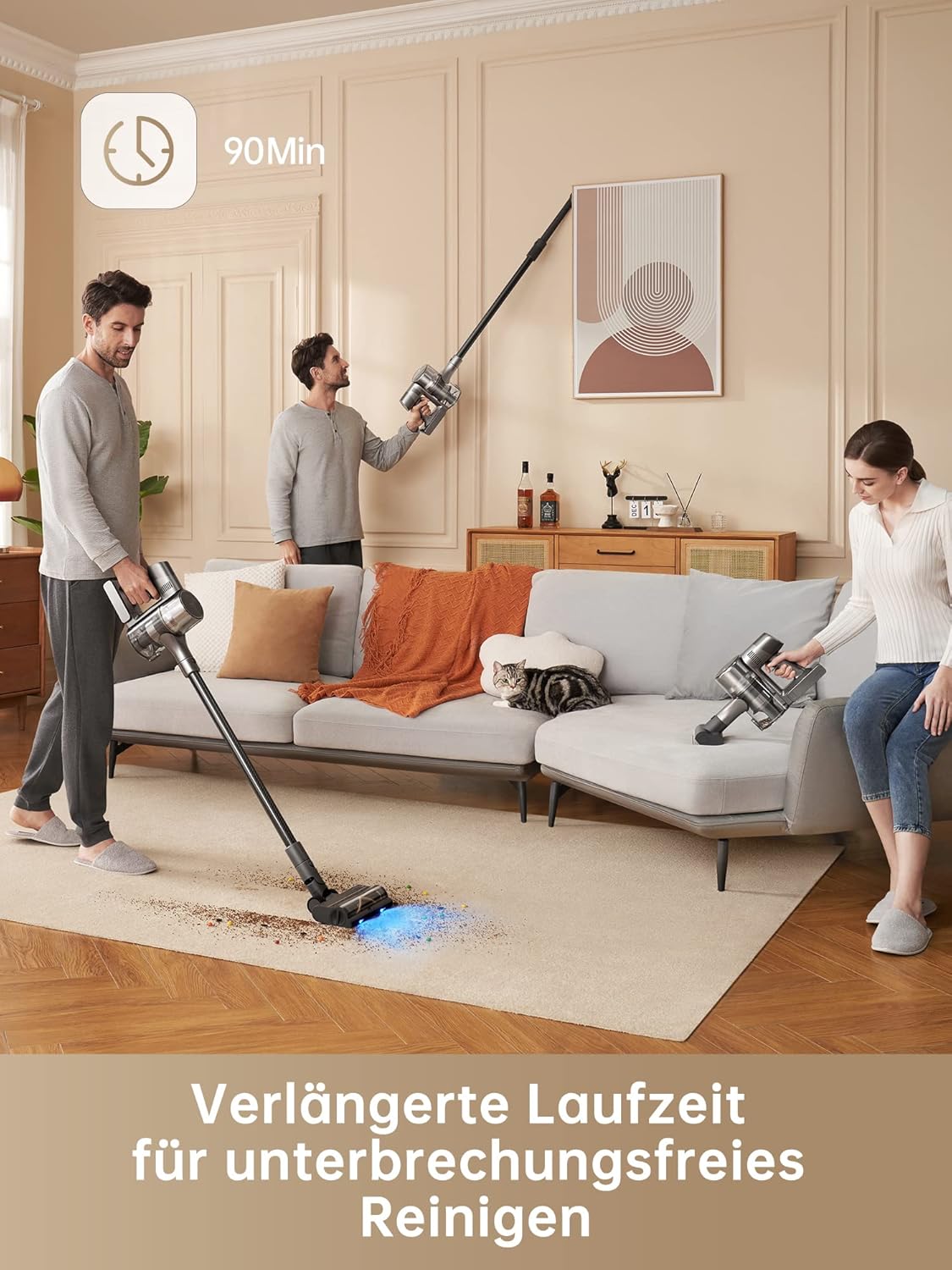dreame R20 Kabelloser Staubsauger, 22.000 PA / 190 AW, starke Saugleistung, 90 Minuten lange Laufzeit, Schmutzerkennung, LED-Bildschirm, blaues LED-Licht, kein Verheddern, ideal für Tierhaare, Teppiche – Bild 4