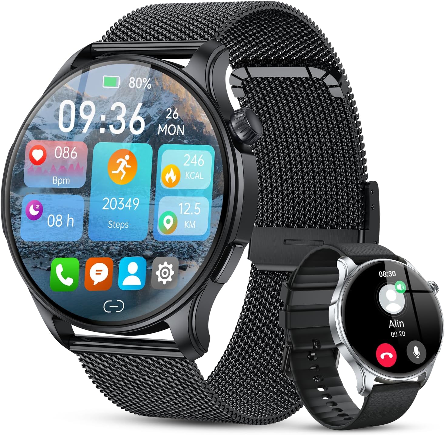 Smartwatch Herren Damen Fitnessuhr mit Telefonfunktion: Bluetooth Anrufuhr Wasserdicht Fitness Tracker Smartwatch mit Herzfrequenz Schlafmonitor Schrittzähler Sportuhr Uhren Android iOS