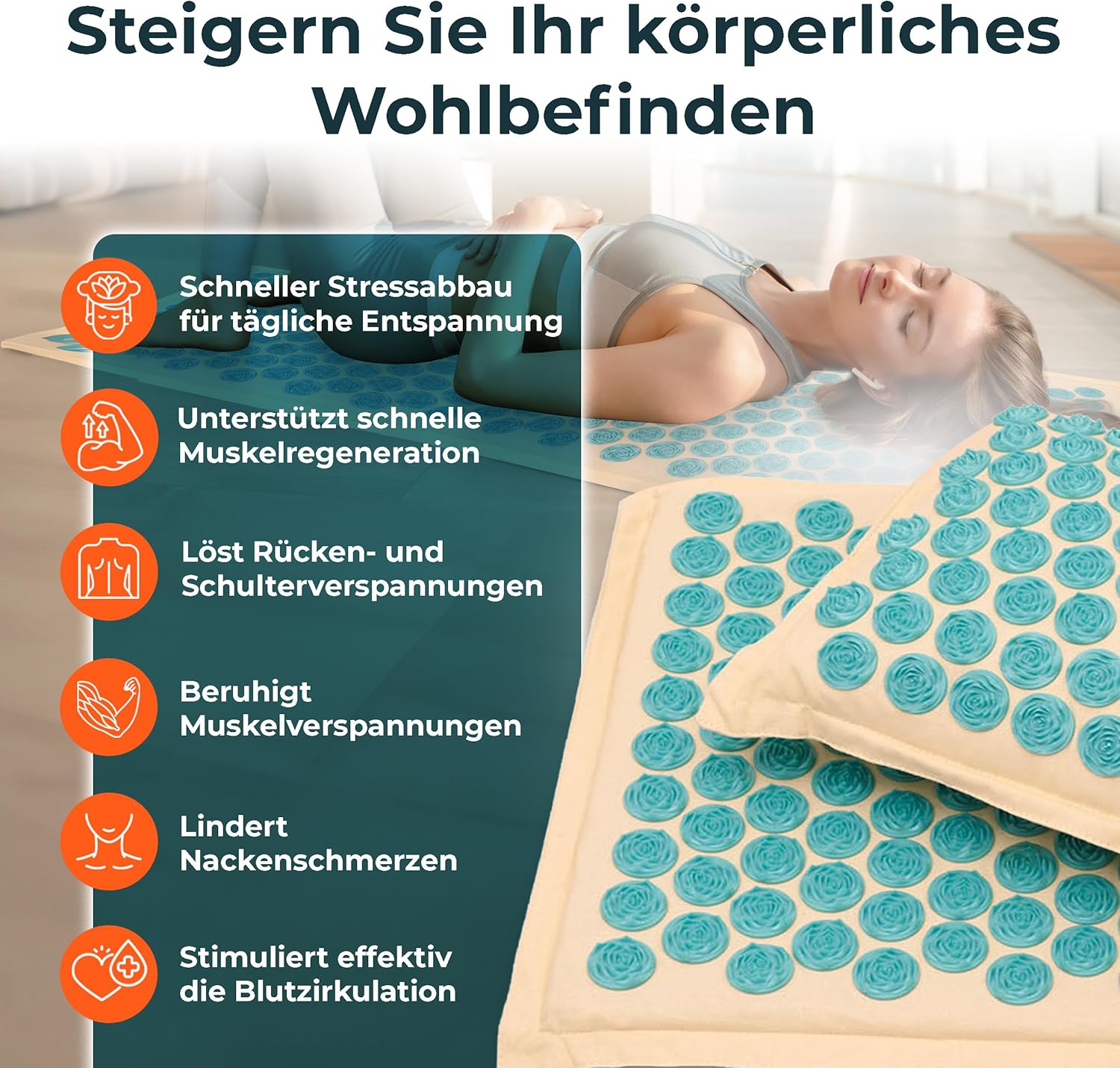 Fitleap Akupressurmatte mit Kissen + Tasche, Massagematte für wohltuende Entspannung und Stimulation, Akupunkturmatte zur Schmerzlinderung – Bild 2