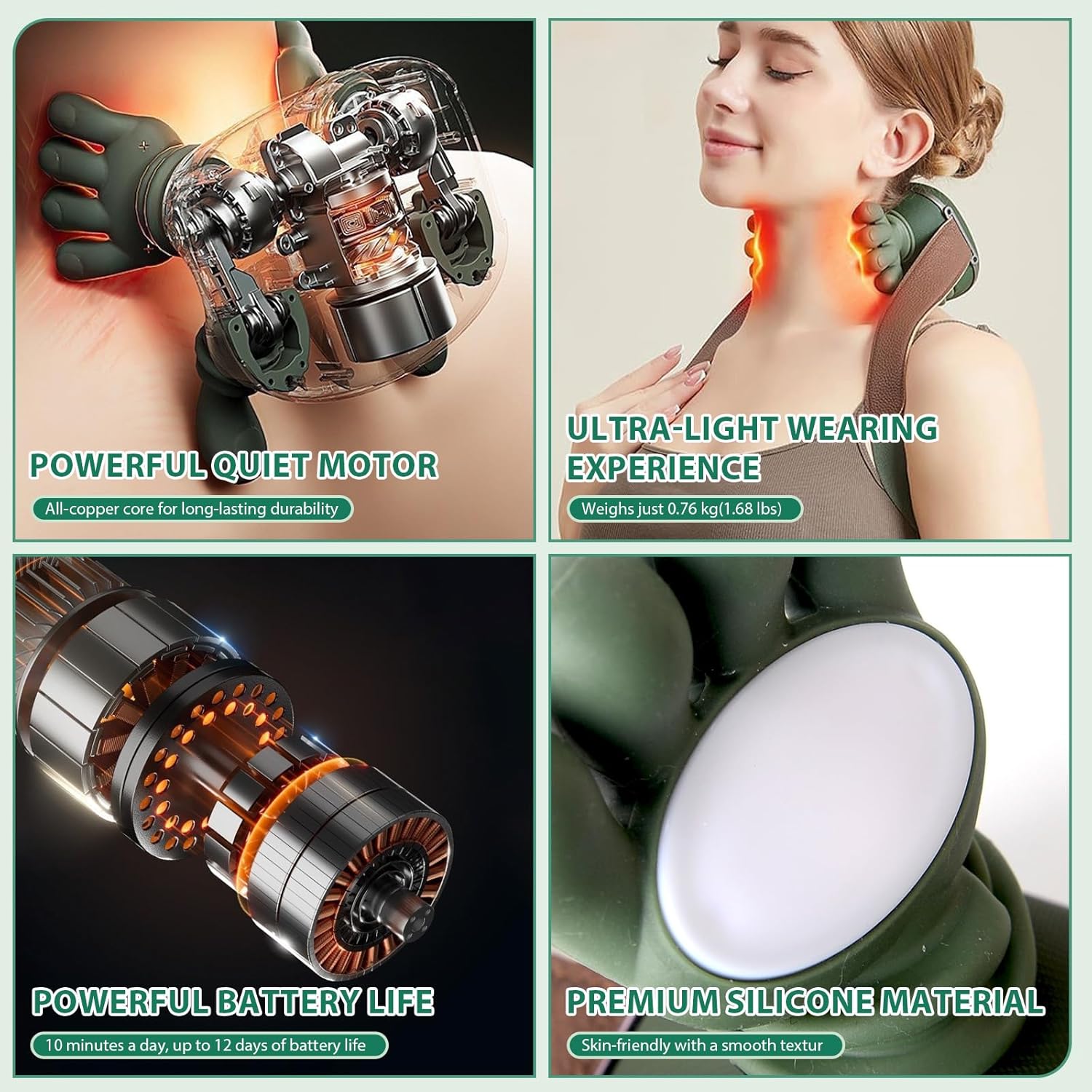 4D Bionic Hand-Nackenmassagegerät, Massagegerät Nacken mit 3 Stufen und 2 Temperaturstufen Wärme für Rücken und Nacken, Shiatsu-Massagegerät zur Schmerzlinderung – Bild 4