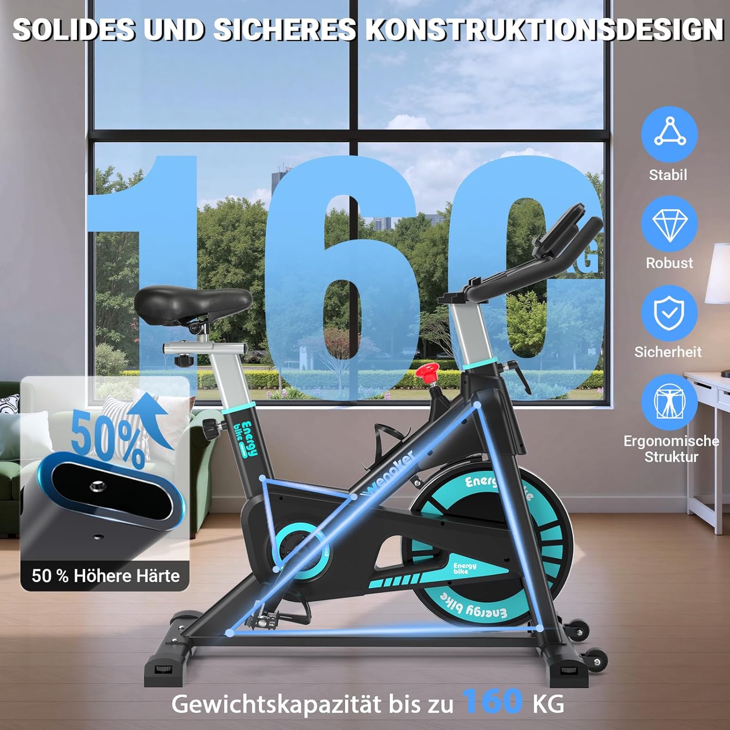 (2026 Aktualisierte) Wenoker Heimtrainer Fahrrad mit magnetischem Widerstand, Indoor Spinning Bike mit App Hometrainer Fahrrad Kardio Training Fitnessbikes, Bis 160KG – Bild 5