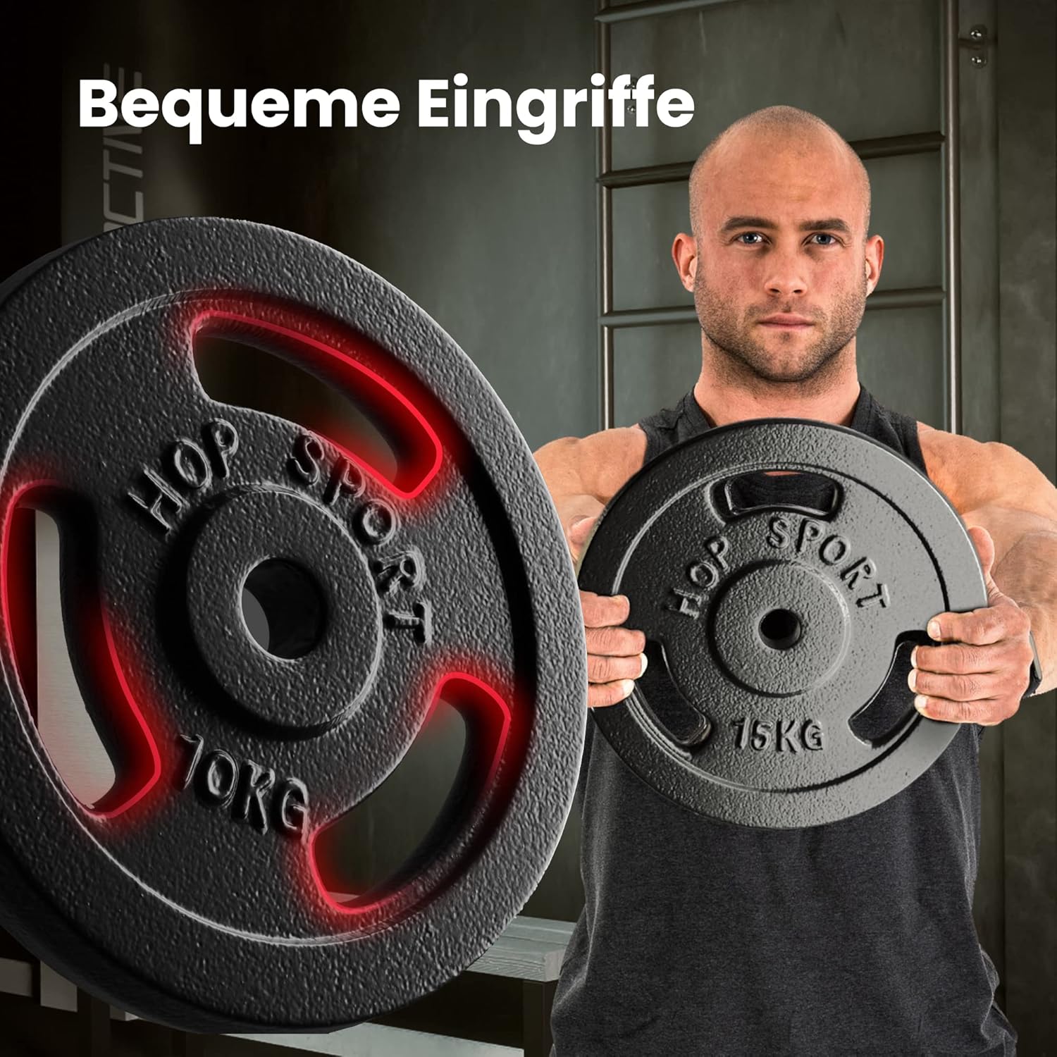 Hop-Sport Gusseisen-Hantelset mit EZ Curlstange, Kurzhantelstange und Gewichten, 1x Curlstange, 2x Hantelstange, 37 kg, 57 kg oder 77 kg Set zur Auswahl – Bild 3