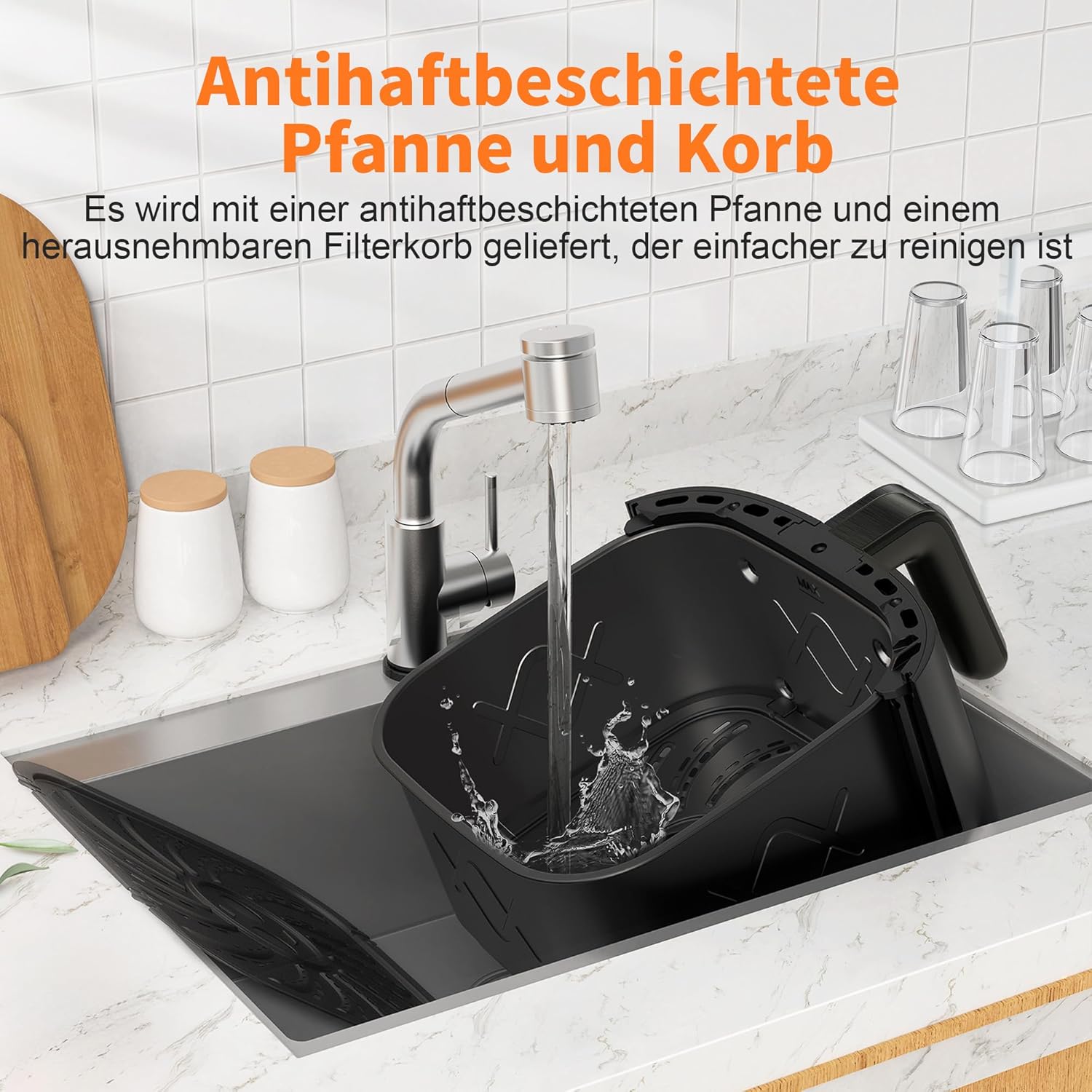 CROWNFUL Heißluftfritteuse, 6,2 l, XXL-Heißluftfritteuse, elektrischer 8-in-1-Öllos-Herd, Heißluftfritteusen mit LCD-Touchscreen und 8 Voreinstellungen, präzise Temperaturregelung, antihaftbeschichteter Korb – Bild 6