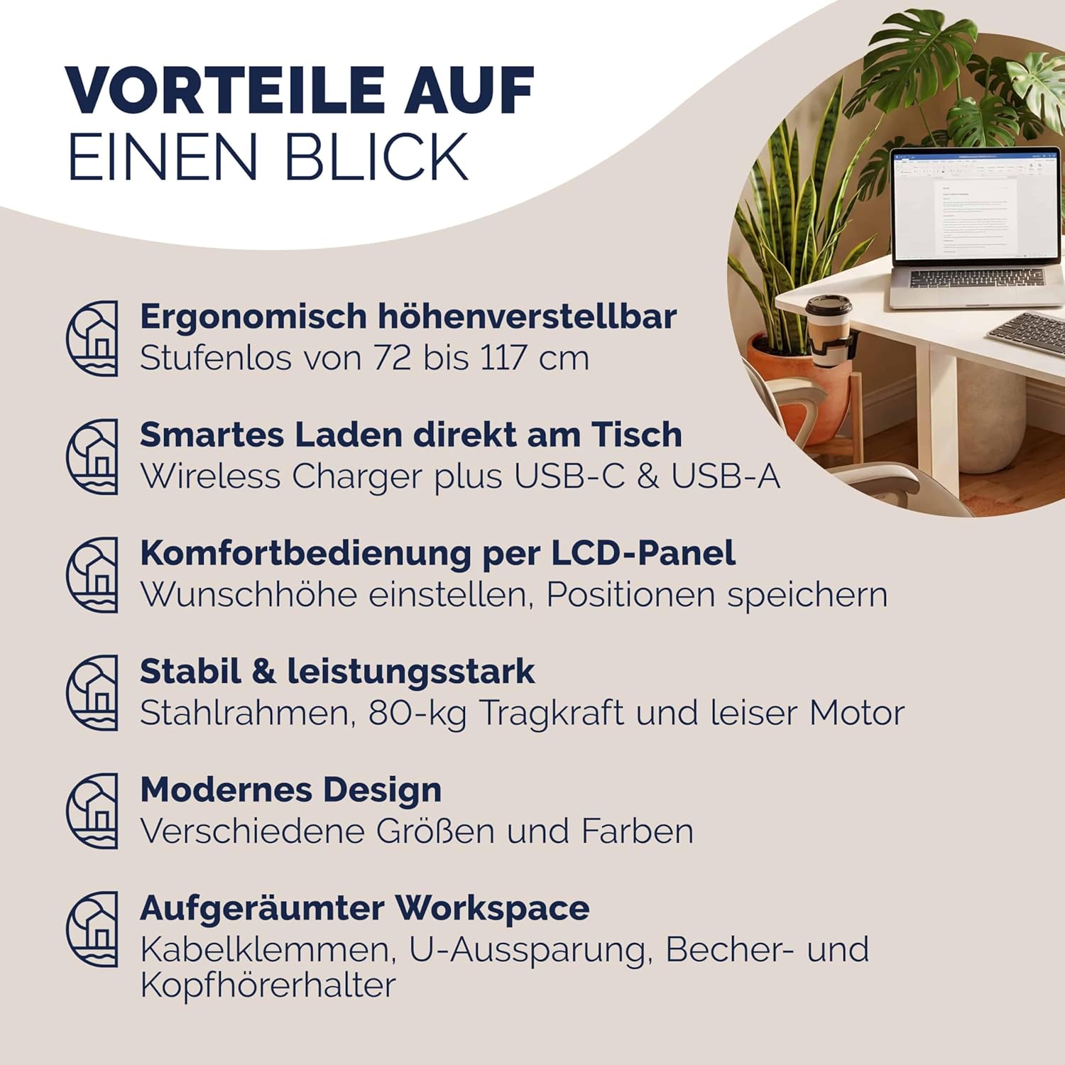 Casaria Höhenverstellbarer elektrischer Schreibtisch 120 x 60 cm mit kabellosem Ladegerät und USB-C/A-Anschluss, LCD-Display, Memory-Funktion, 80 kg Tragkraft, ergonomisch, Weiß – Bild 9