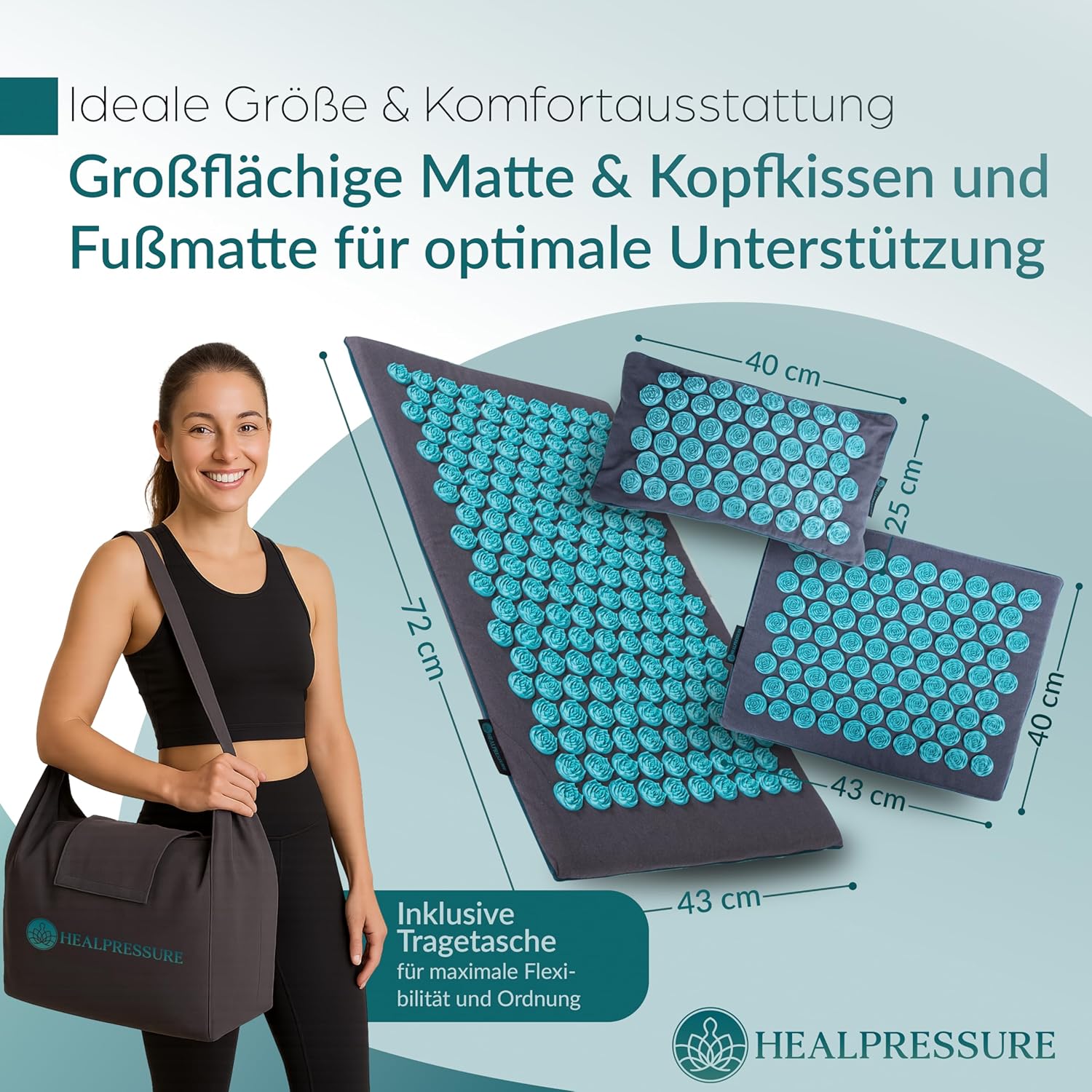 Akupressurmatten-Set, 5-teiliges Entspannungsset aus Naturmaterialien für Rücken, Nacken, Füße, Akupressurmatte mit 700 Spitzen mit Tragetasche, waschbare Bezüge, Wellness für Zuhause – Bild 8