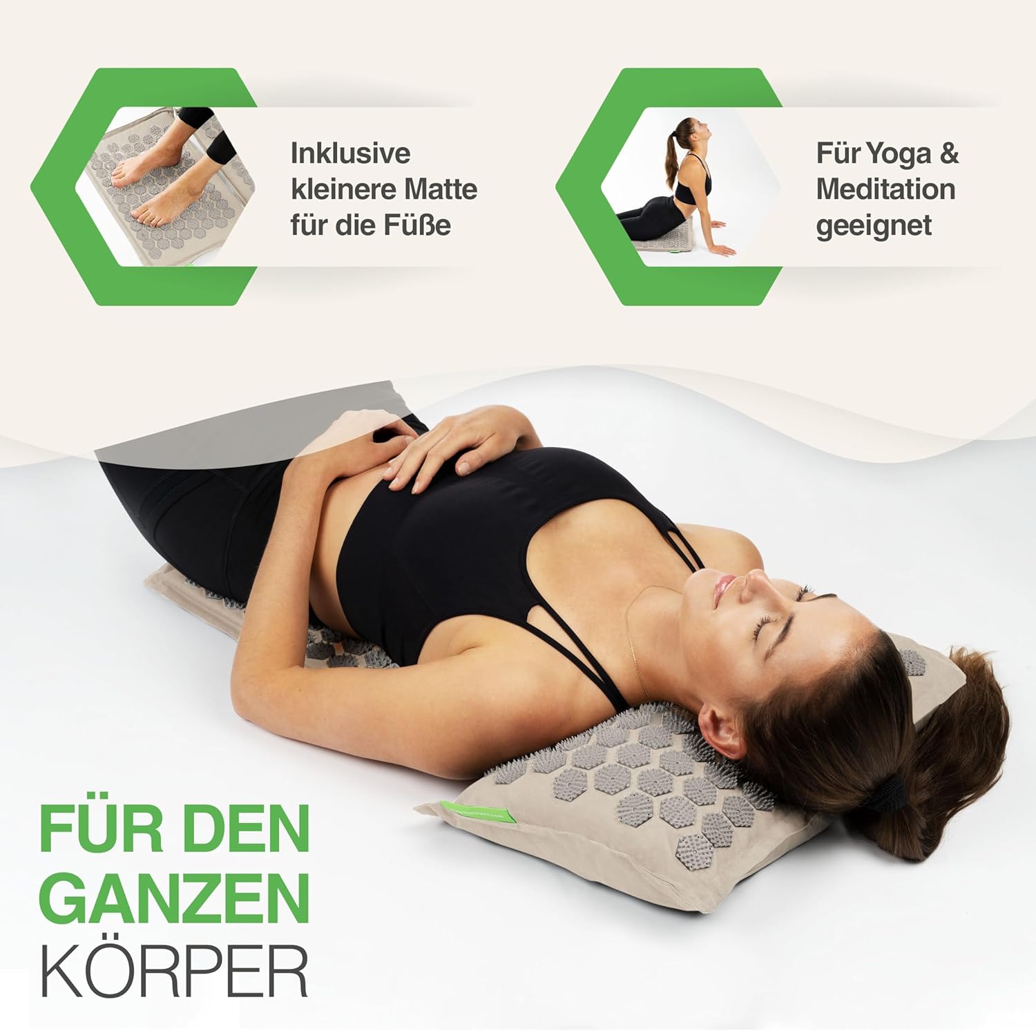 BACKLAXX Akupressurmatten-Set mit Kissen, Tuch & Tasche, XL-Akupressurmatte, 120 % mehr Fläche, Akupunkturmatte mit Spikes zur Massage, Akupressurmatte für Nacken und Schulter, Massagematte Rücken – Bild 4