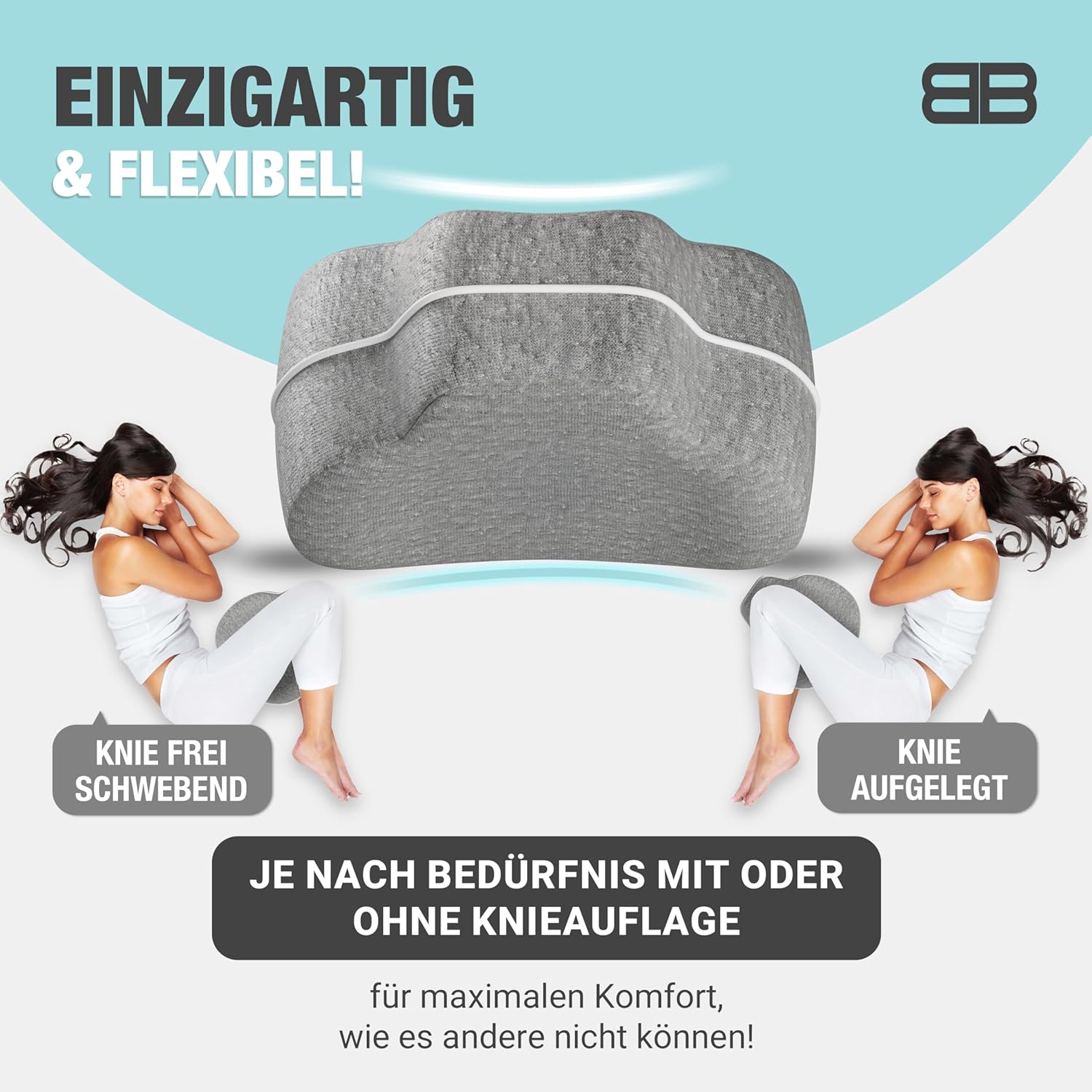 BACK BODYGUARD Kniekissen Seitenschläfer, Beinkissen, Seitenschläferkissen mit Bezug, Lagerungskissen, Beinkissen für Erwachsene, Kniekissen, Seitenschläfer, Knierolle (Kissen + grauer Bezug) – Bild 3