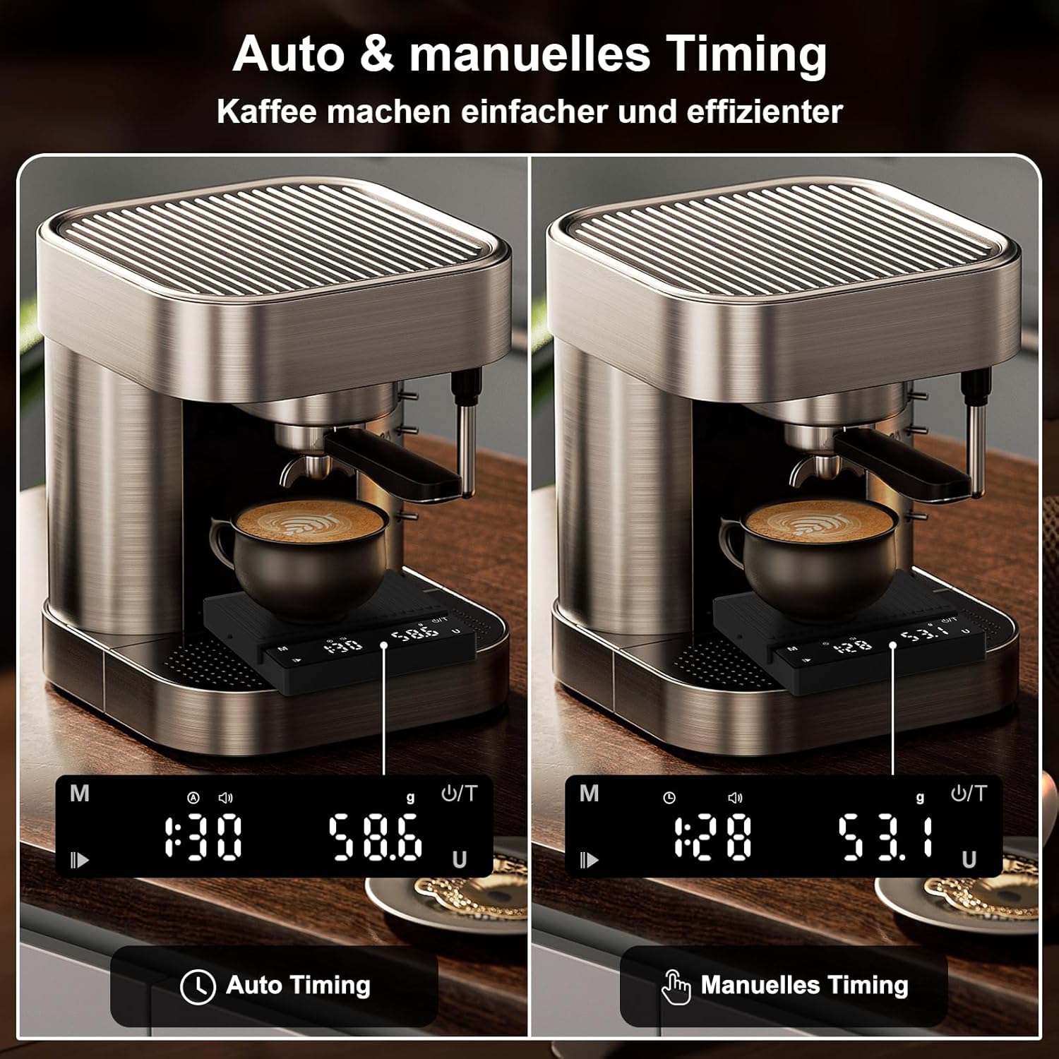 Diyife Wiederaufladbare Mini-Kaffeewaage mit Timer, tragbare Kaffeewaage, Heim-Espressowaage, Präzisionswaage, 2 kg, digitale Küchenwaage mit automatischer Zeitmessung, Touch-Bedienung – Bild 3