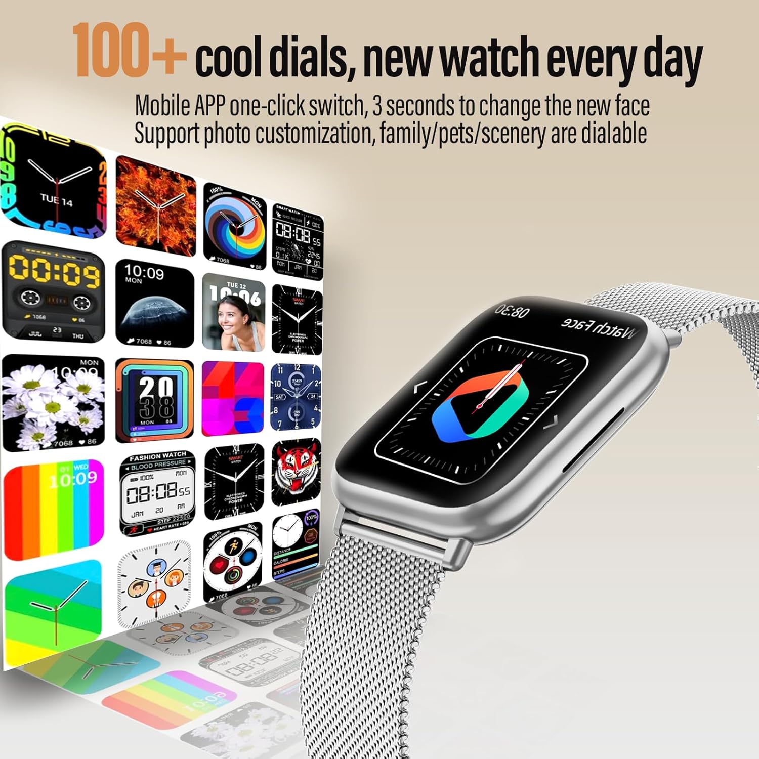 Damen-Smartwatch mit Telefonfunktion, 3 Armbänder, 1,83 Zoll HD-Smartwatch mit 24-Stunden-Herzfrequenzüberwachung, SpO2-Schlafüberwachung, IP68 wasserdicht, 120+ Sportmodi, Schrittzähler, Fitness-Tracker für iOS – Bild 7