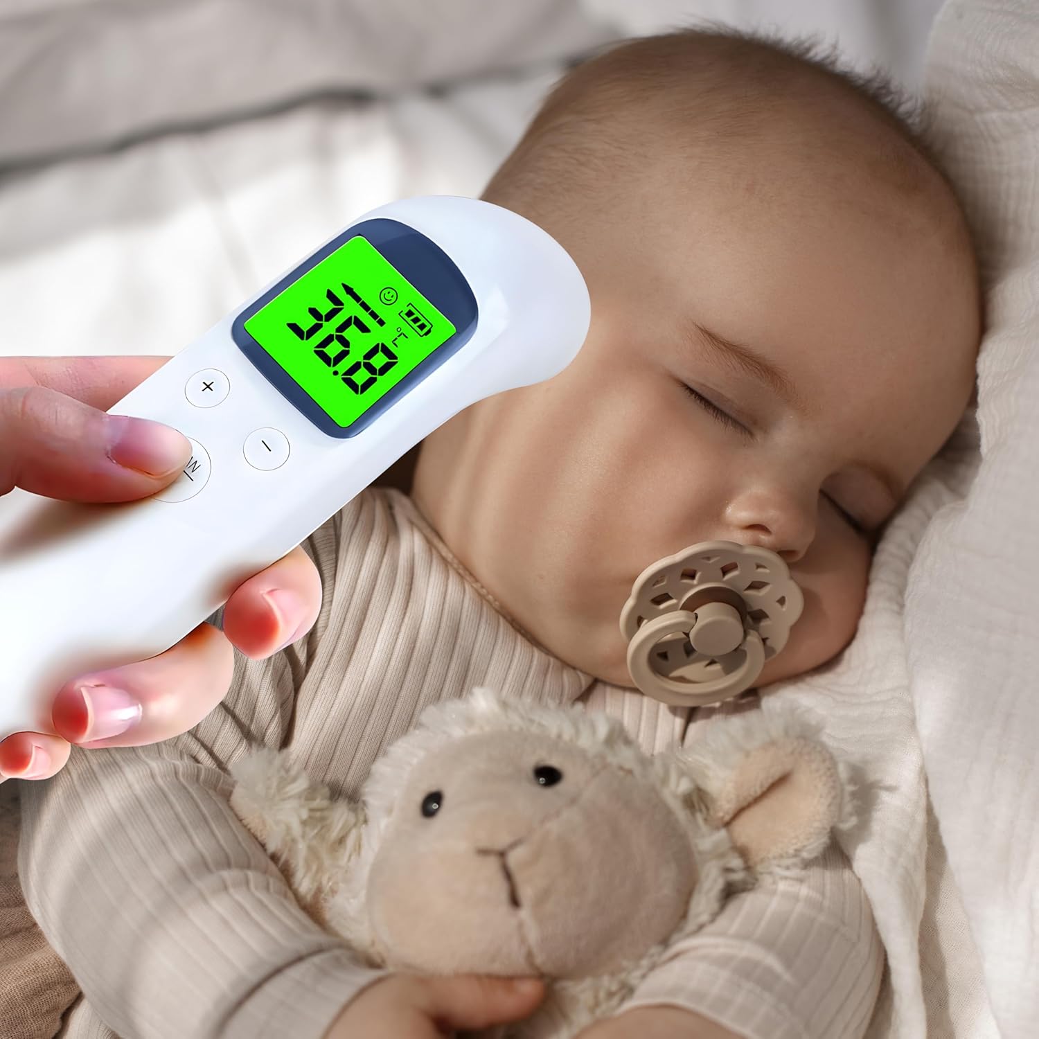Retoo Fieberthermometer für Babys, Kinder und Erwachsene, kontaktloses Stirnthermometer, digitales Thermometer, Infrarot-Temperaturmessgerät, hygienisches LCD-Display, weiß – Bild 3