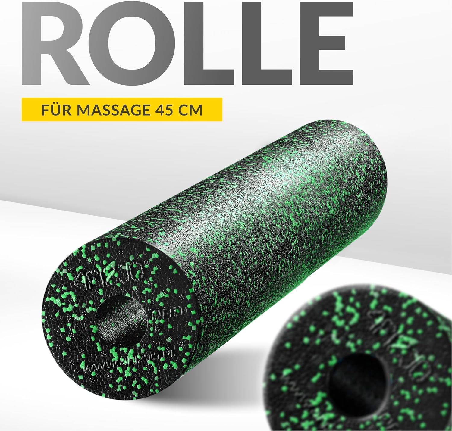 4FIZJO Faszienrolle Schaumstoff, Durchmesser 14,5 cm, Länge 45 cm, Massagerolle, Rückenrolle, Fitnessrolle, leicht, hart, Schaumstoffrolle, Faszientraining, Massagetraining, Schwarz/Grün – Bild 10