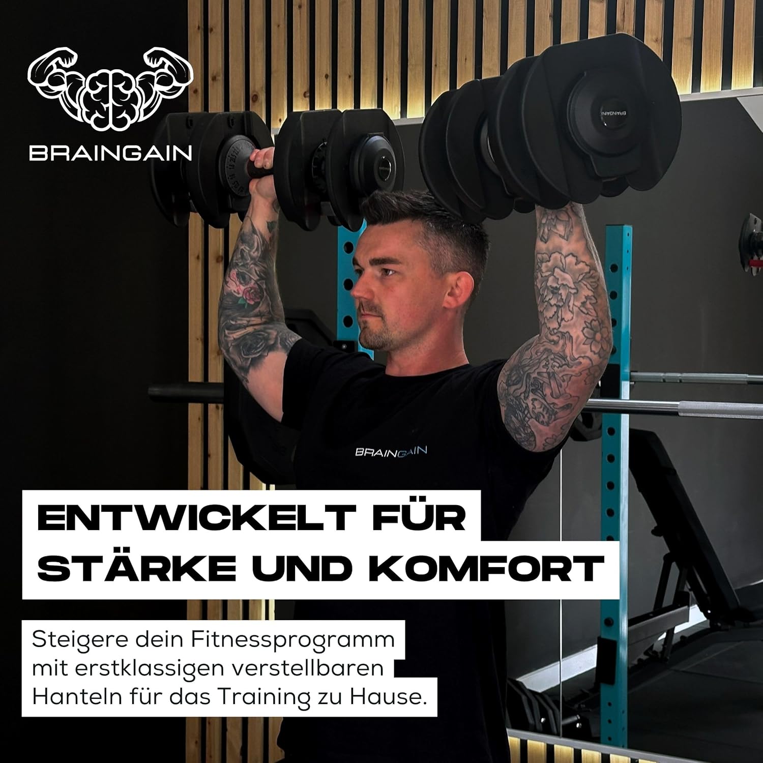 BRAINGAIN verstellbares Hantelpaar, 15 in 1 (24 kg), Gewichtsstufen, Smart-Click-Technologie für schnelles Wechseln, rutschfester Griff, platzsparend für Heimtraining – Bild 5