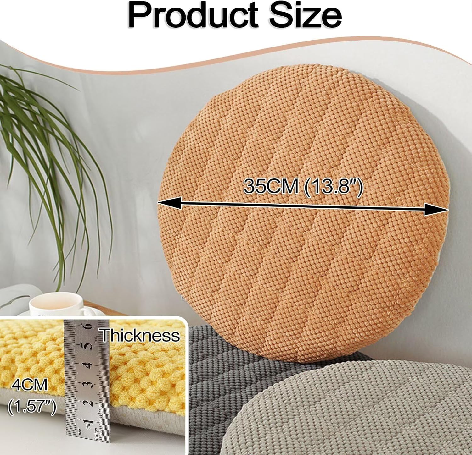 Rundes Sitzkissen, 35 cm, weiche Stuhlkissen, 2er-Set mit rutschfestem, waschbarem Cordstoff-Sitzkissen mit Reißverschluss, Sitzpolsterung, Stuhlkissen für Innen-Esszimmer, Küche, Außenbereich, Garten – Bild 7
