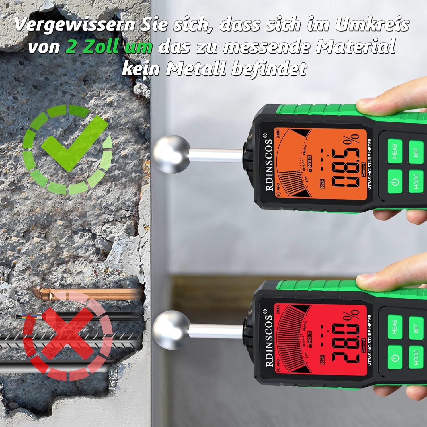RDINSCOS Feuchtigkeitsmessgerät für Wände Feuchtigkeitsmessgerät Wand (MT36S) – Bild 5
