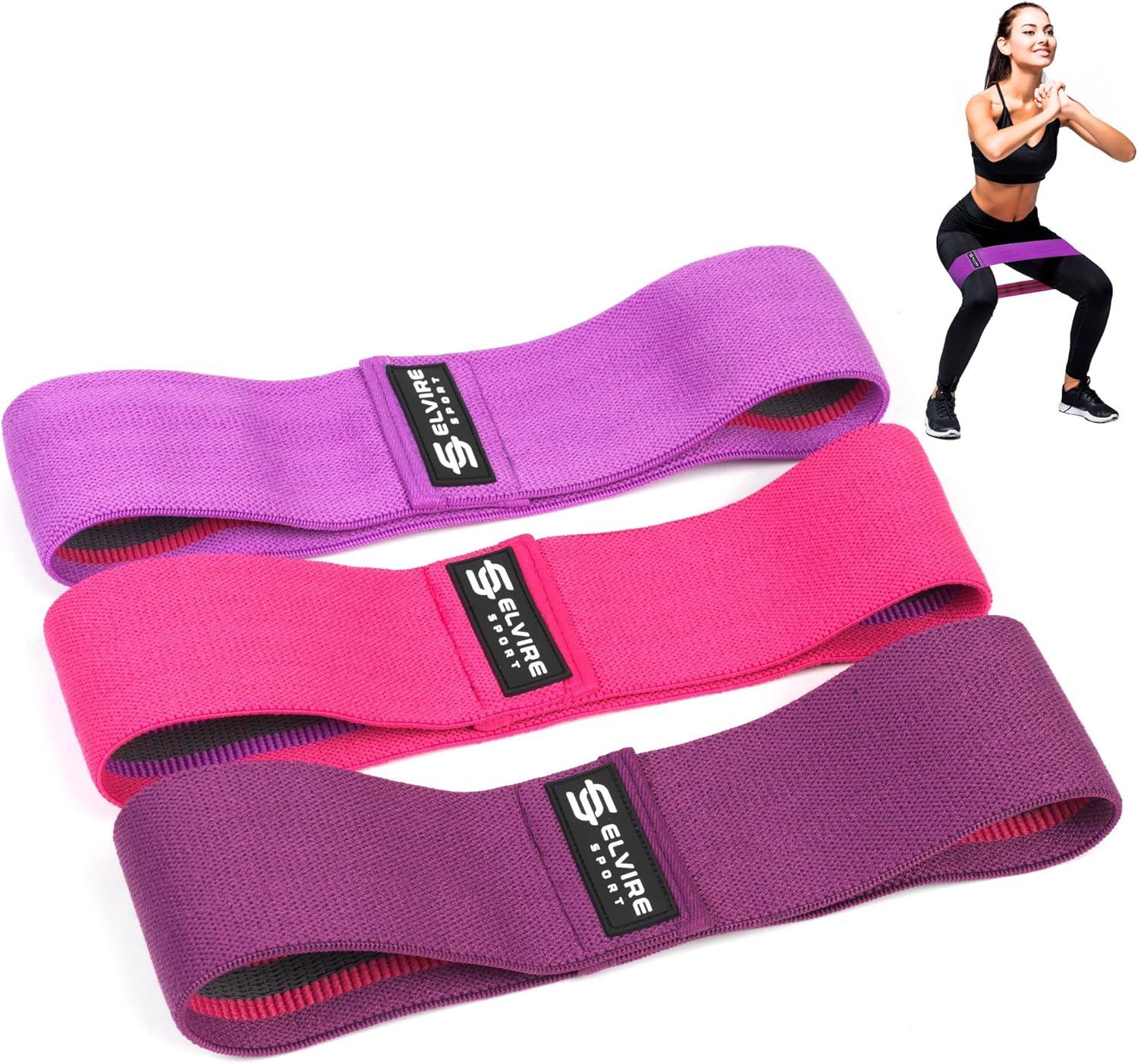 Elvire Sport Widerstandsbänder-Set (3er-Pack): Fitnessbänder/Widerstandsbänder für Hüfte, Gesäß und Beine, Widerstandsbänder für Yoga, Pilates, Crossfit, Physiotherapie, Männer und Frauen