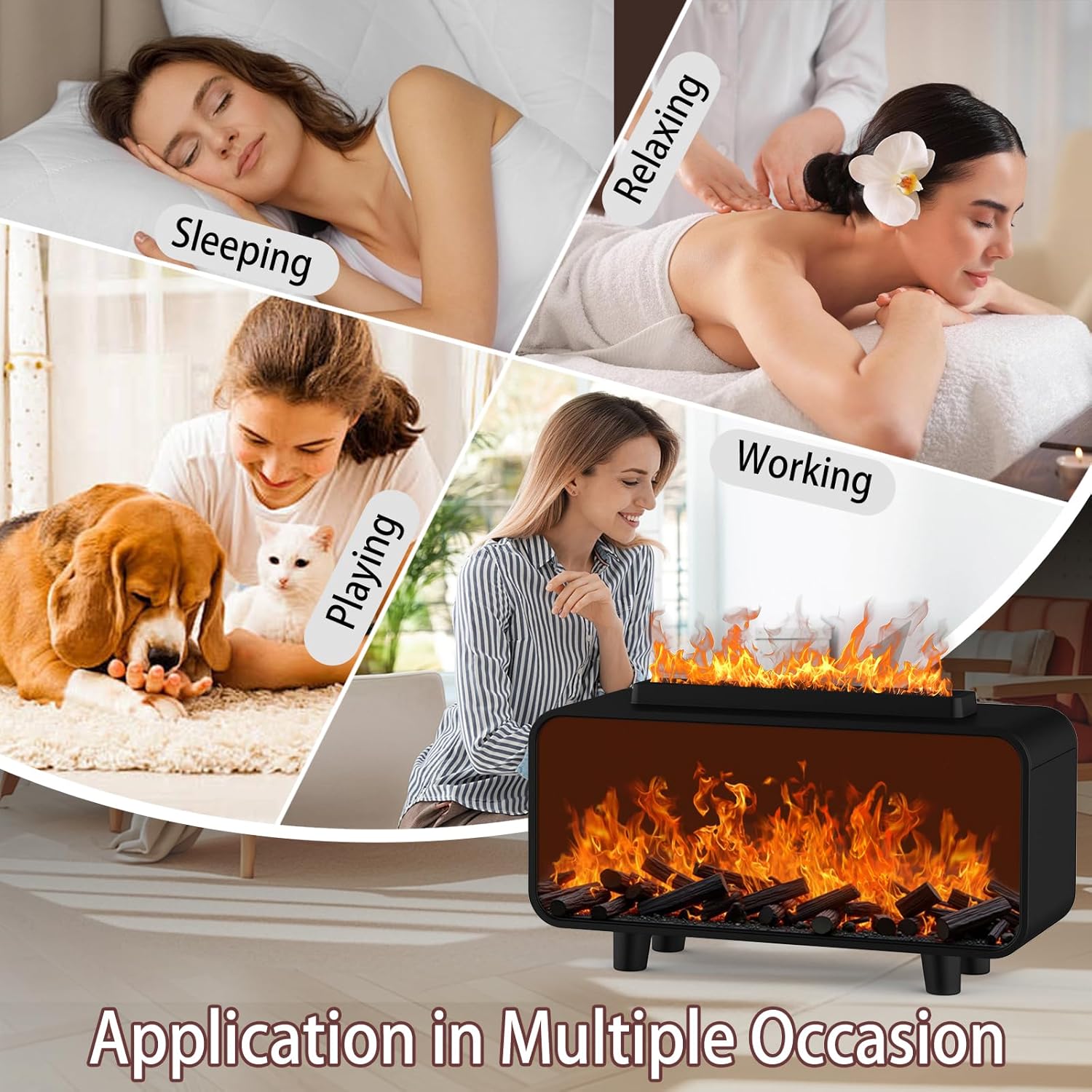 Hianjoo Aroma-Diffusor 200 ml Luftbefeuchter, Diffusor für ätherische Öle mit Flammeneffekt, kleiner Ultraschall-Aromatherapie-Diffusor LED für Büro, Spa, Schlafzimmer (ohne Fernbedienung) – Schwarz – Bild 8