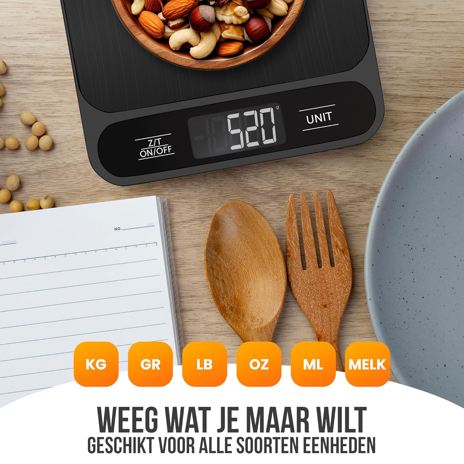 Strex Digitale Küchenwaage – 1 g bis 10 kg – Tarra-Funktion – inkl. Batterien – Schwarz – Bild 4
