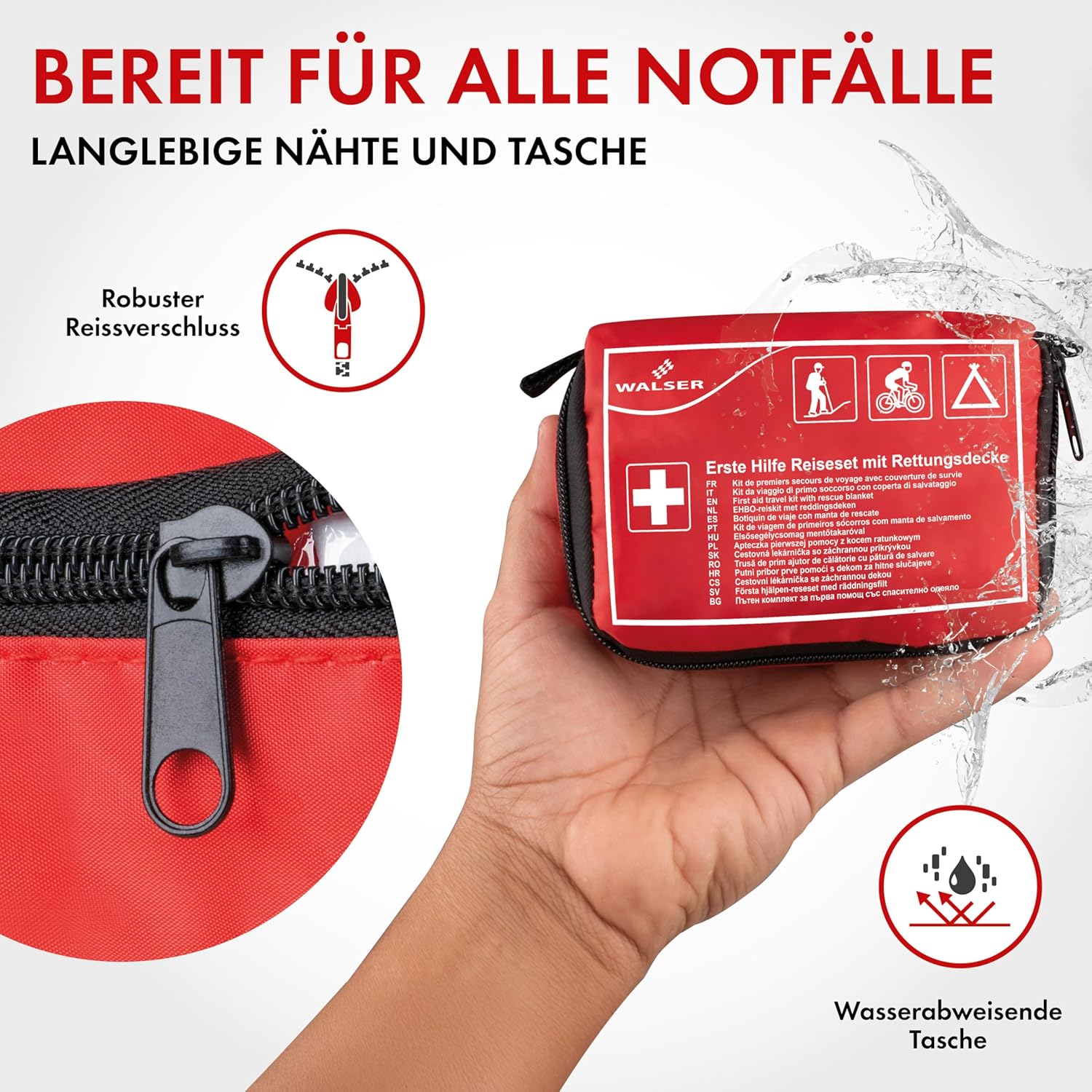 WALSER Premium Mini Erste-Hilfe-Set 2026, wasserdichtes Notfallset Outdoor/Camping/Fahrrad, 31-teiliges Reiseapotheken-Set, kompaktes Erste-Hilfe-Set Outdoor, Mini-Erste-Hilfe-Set 2026, Erste-Hilfe-Set – Bild 4