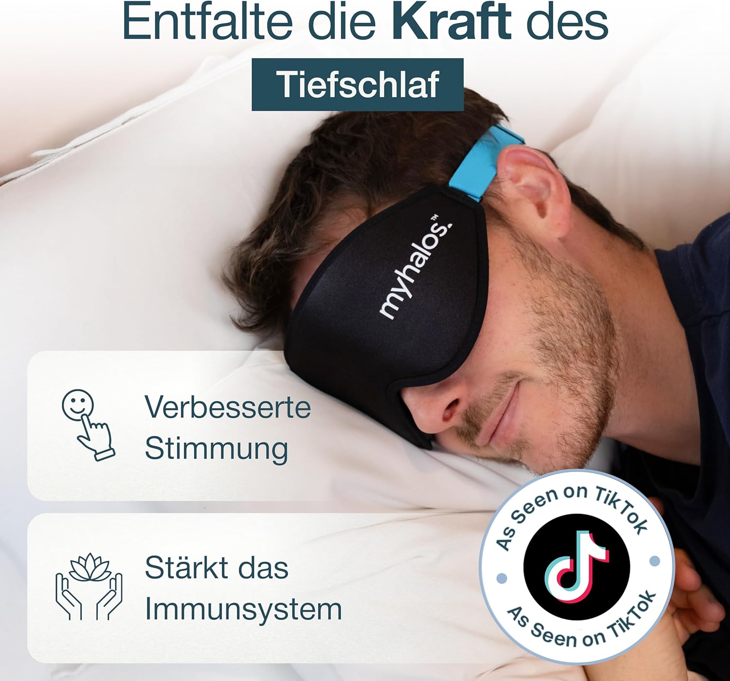 MyHalos 3D-Schlafmaske mit Augenhöhlen – Augenmaske zum Schlafen ohne Augenabdruck, ideal für Seitenschläfer & Wimpernverlängerung, verstellbar, mit Etui für unterwegs – Bild 4