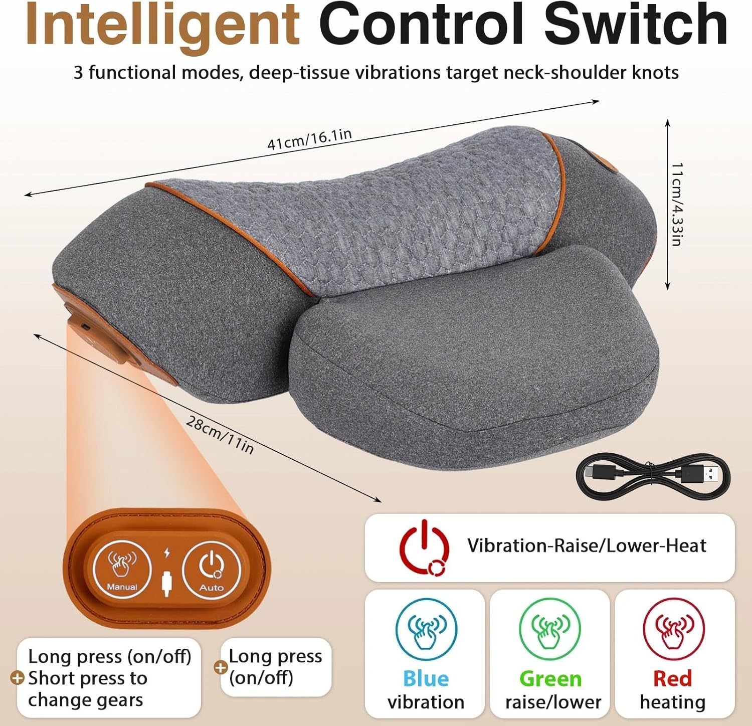 Necline Nackenmassagegerät mit Wärme, elektrisches 3-in-1-Massagegerät, Nackenmassagekissen, Entspannungskissen zur Nackenaktualisierung, Nackenmassagekissen – Bild 3